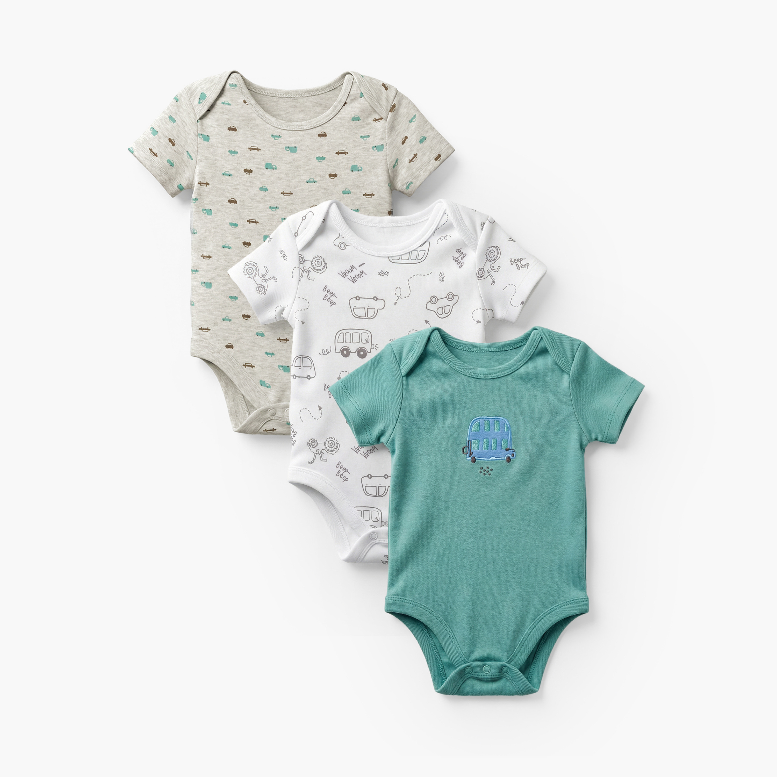 Pack of 3 Juniors Round Neck Short Sleeves Bodysuit with Snap Button Closure-baby-boys-clothing-multipacks-image-1