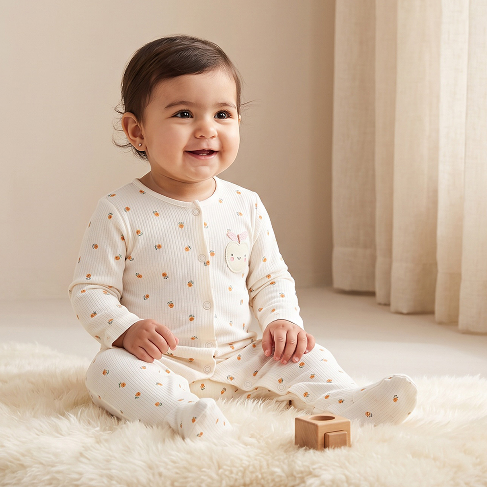 Pack of 3 Cotton Crew Neck Long Sleeves Sleepsuit with Snap Button Closure-baby-girls-clothing-nightwear-sleepsuits-image-2