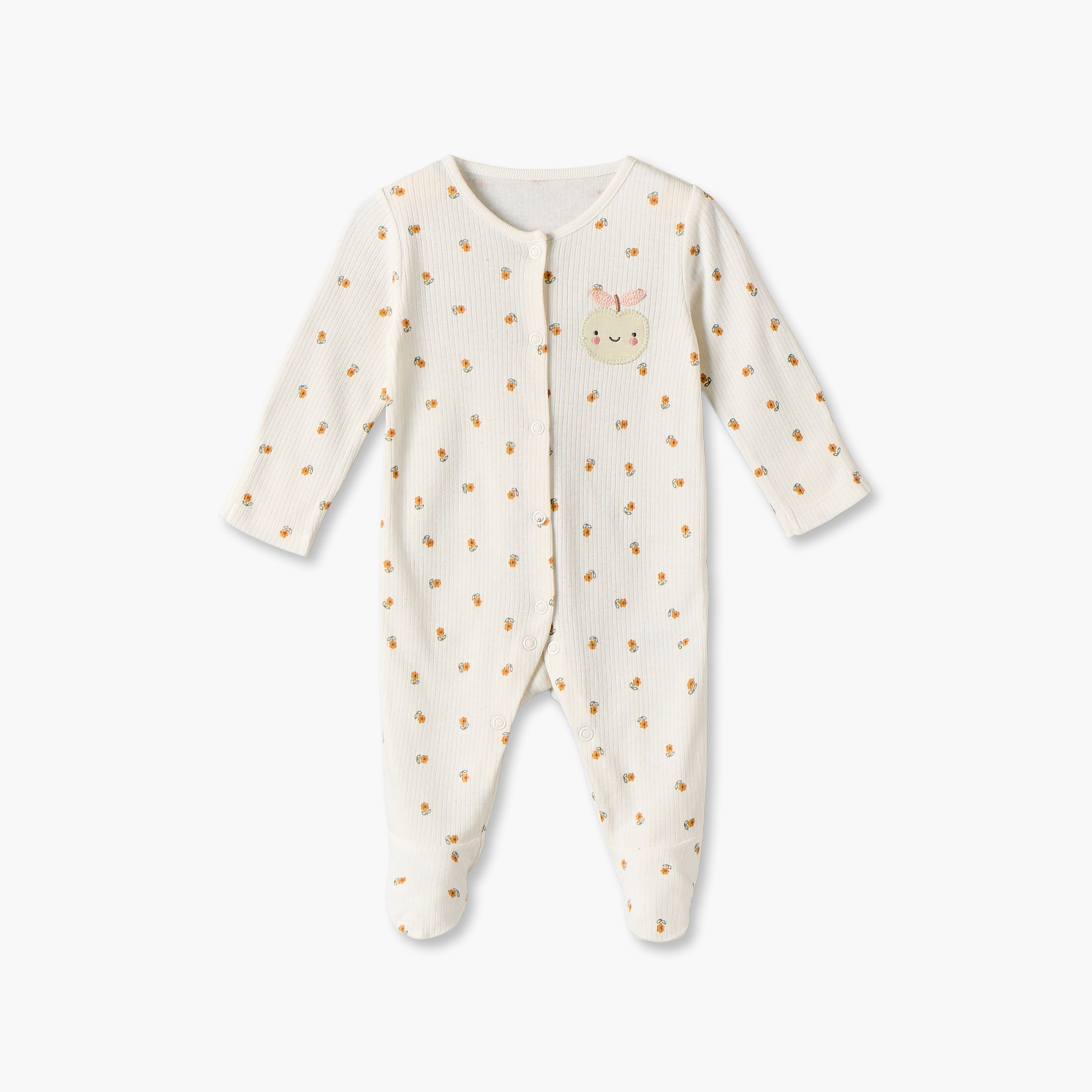 Pack of 3 Cotton Crew Neck Long Sleeves Sleepsuit with Snap Button Closure-baby-girls-clothing-nightwear-sleepsuits-image-3