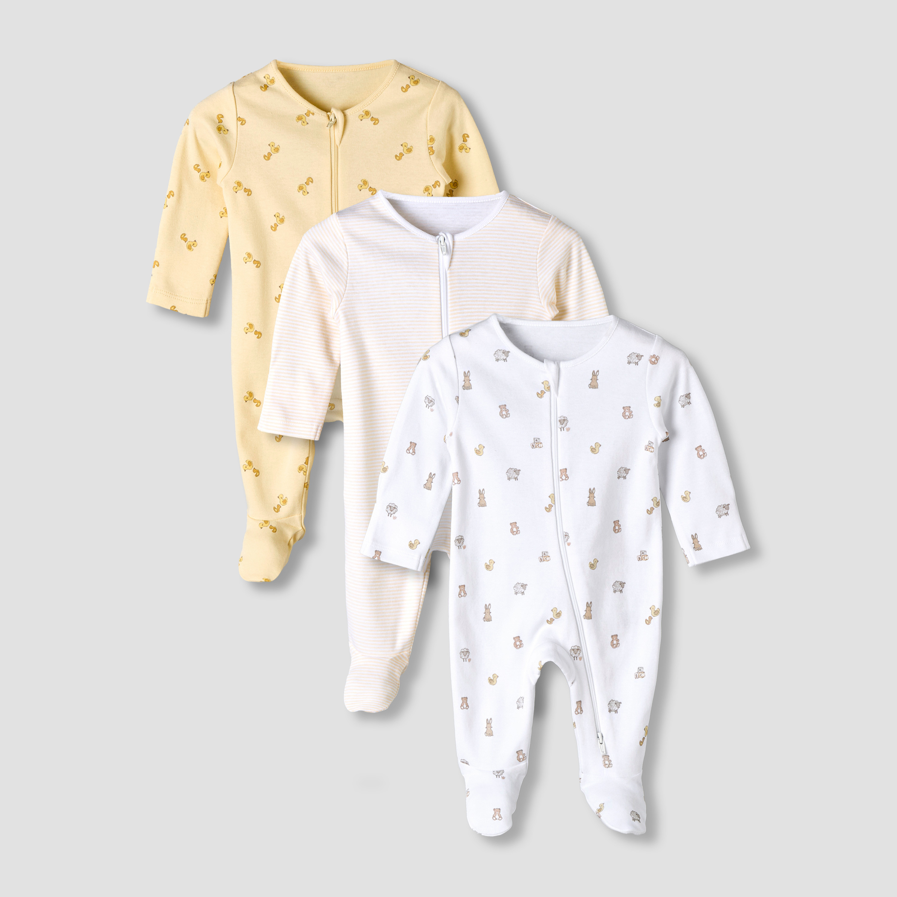 Pack of 3 Juniors Organic Cotton Round Neck Long Sleeves Sleepsuit with Print-baby-girls-clothing-nightwear-sleepsuits-image-1