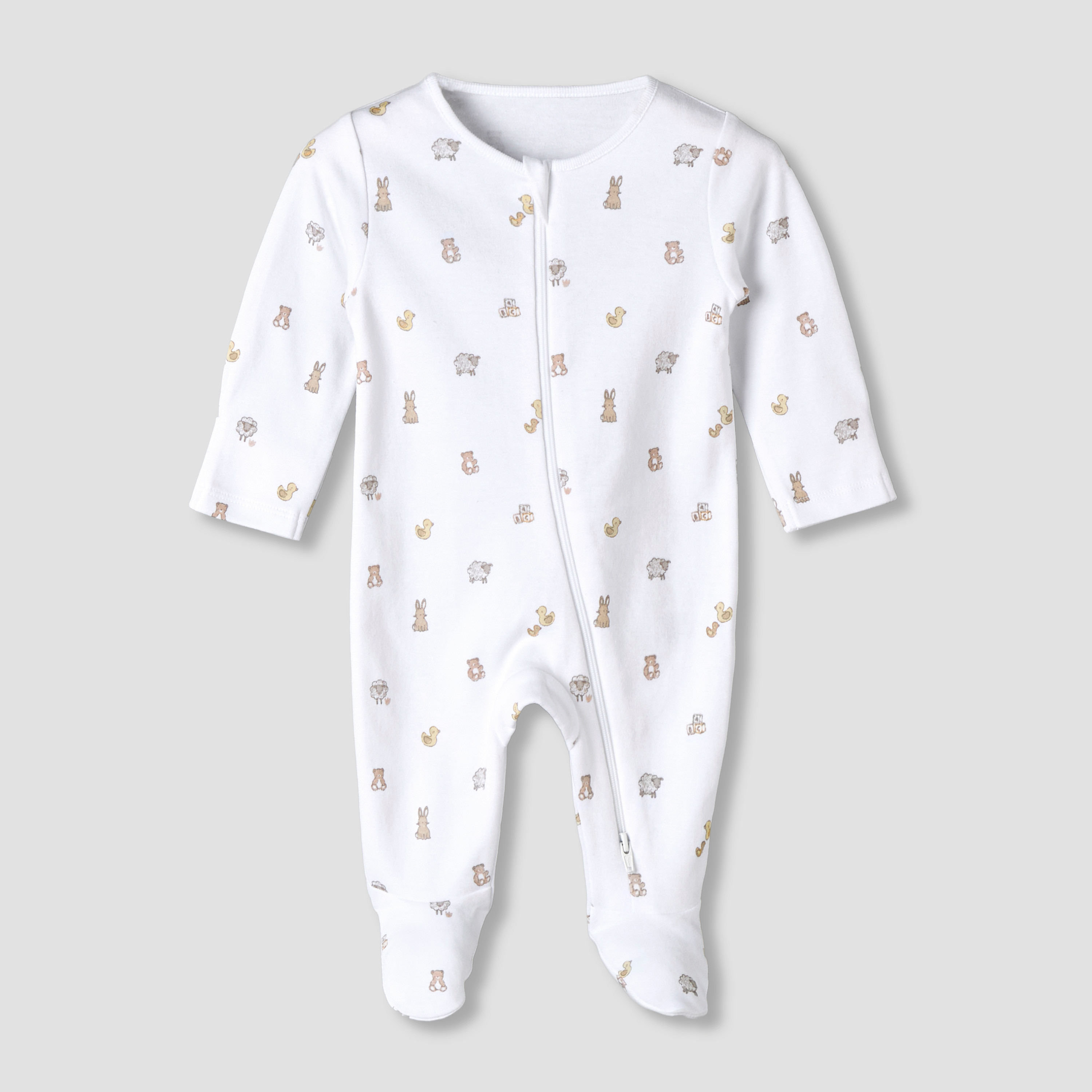 Pack of 3 Juniors Organic Cotton Round Neck Long Sleeves Sleepsuit with Print-baby-girls-clothing-nightwear-sleepsuits-image-3