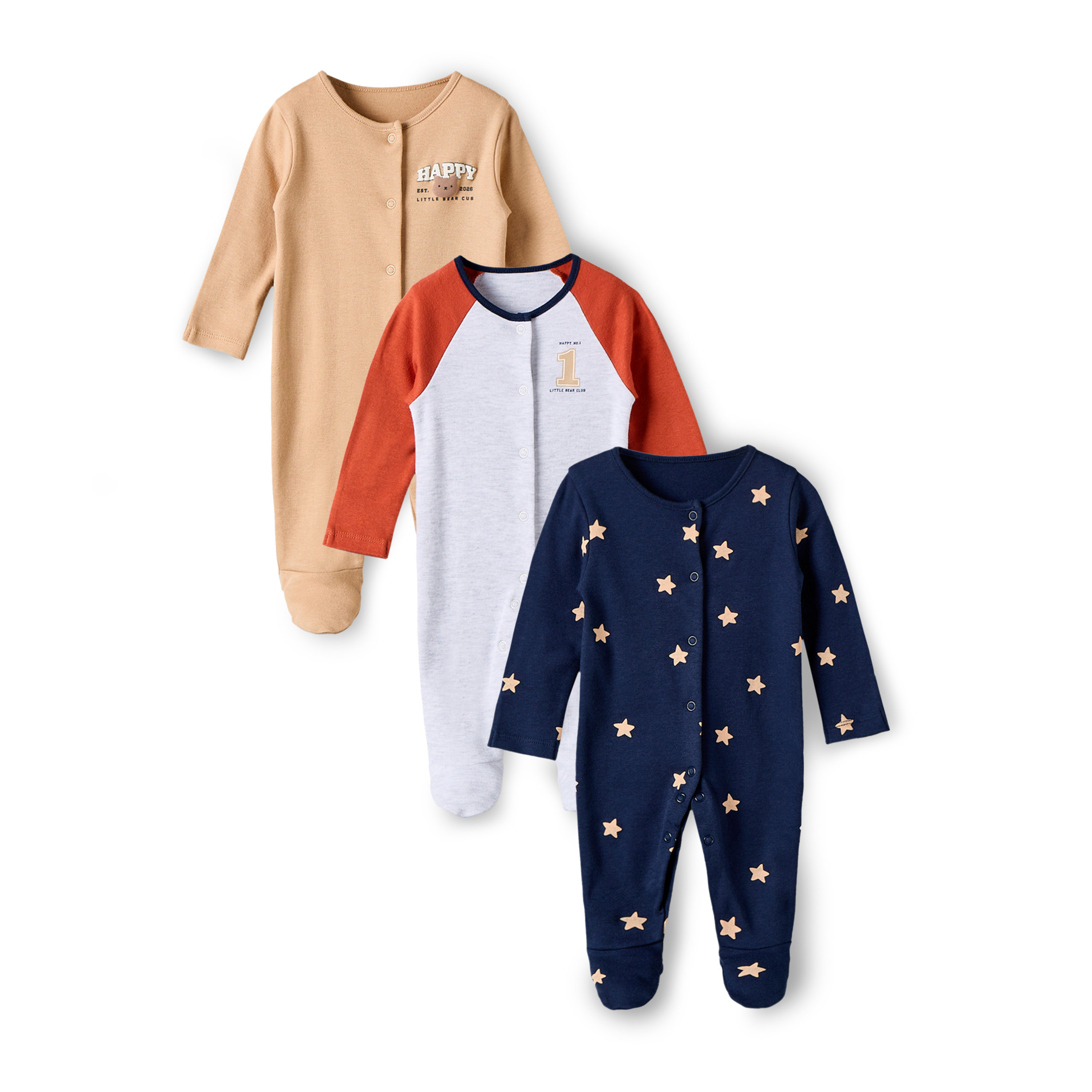 Pack of 3 Juniors Cotton Crew Neck Long Sleeves Sleepsuit with Snap Button Closure-baby-boys-clothing-nightwear-sleepsuits-image-1