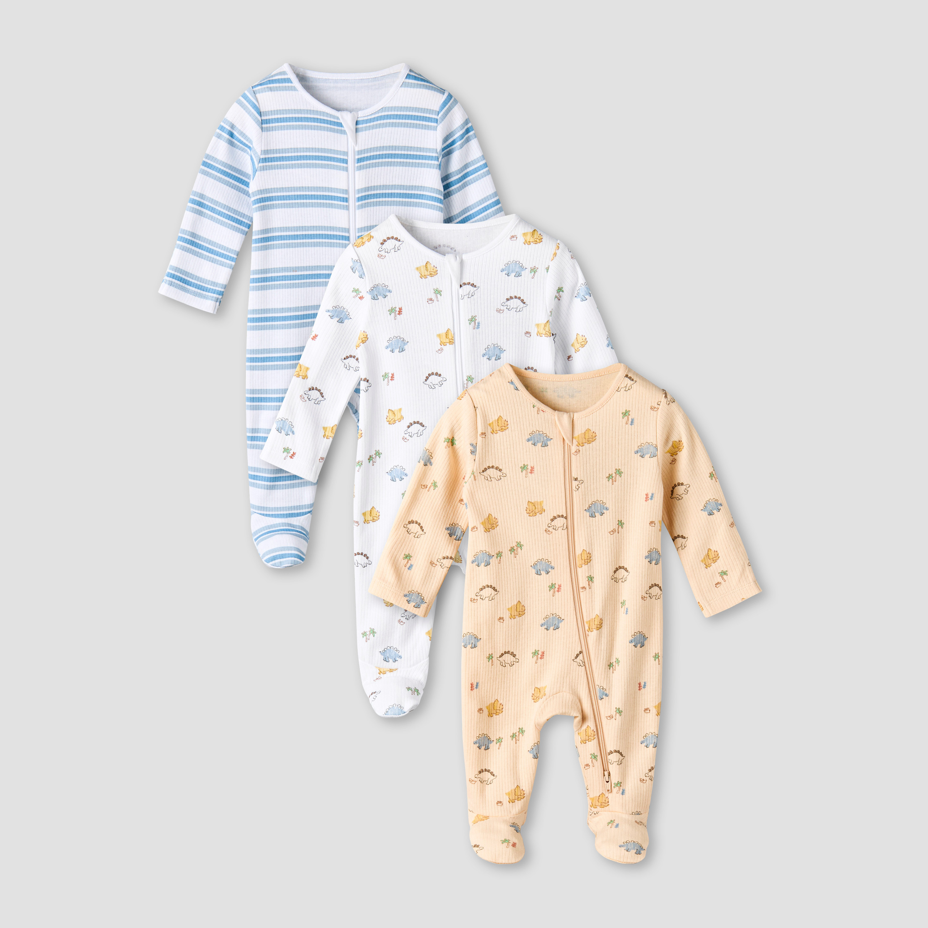 Pack of 3 Juniors Organic Cotton Crew Neck Long Sleeves Sleepsuit with Print-baby-boys-clothing-nightwear-sleepsuits-image-1
