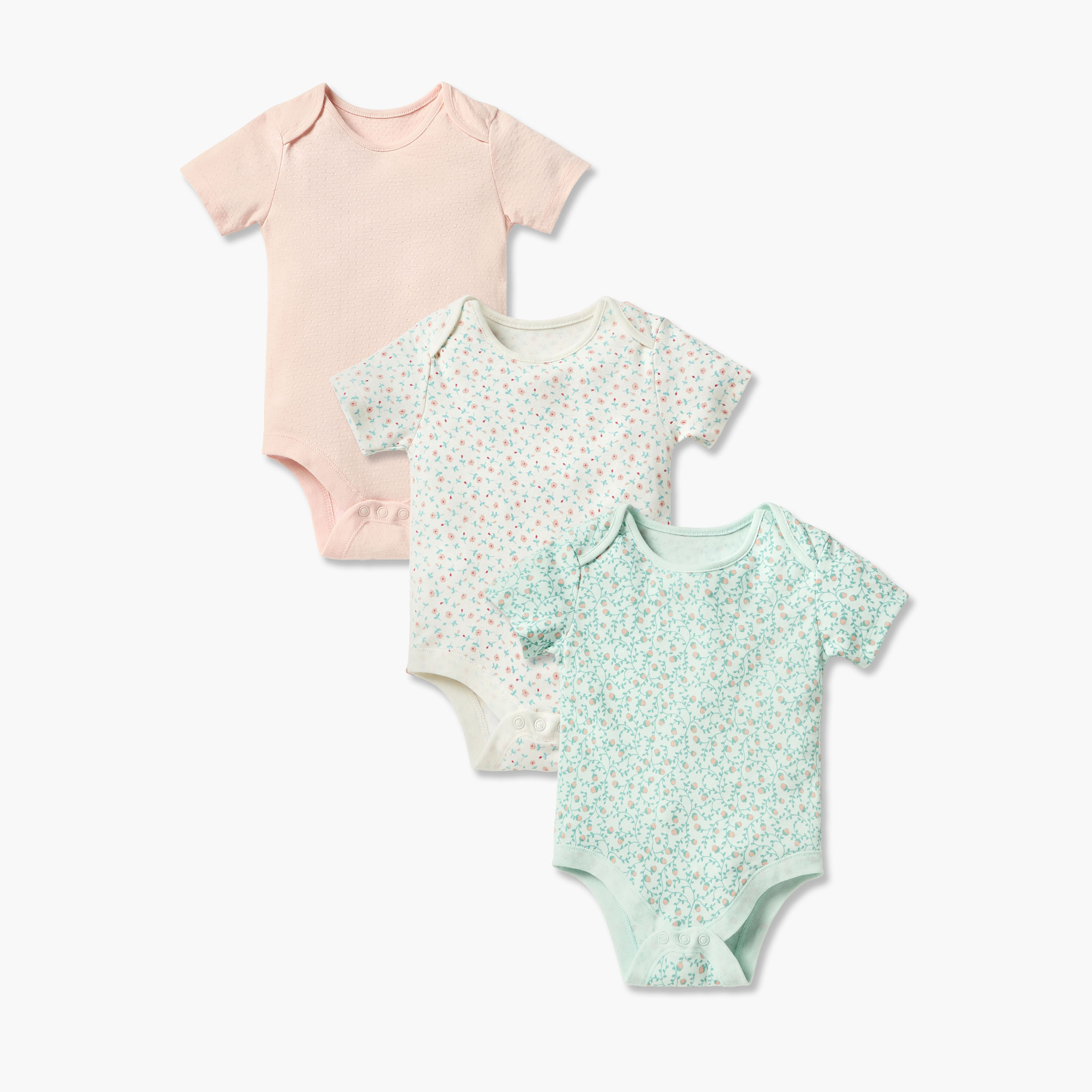 Juniors Assorted Bodysuit with Short Sleeves and Button Closure - Set of 3-baby-girls-clothing-bodysuits-image-1