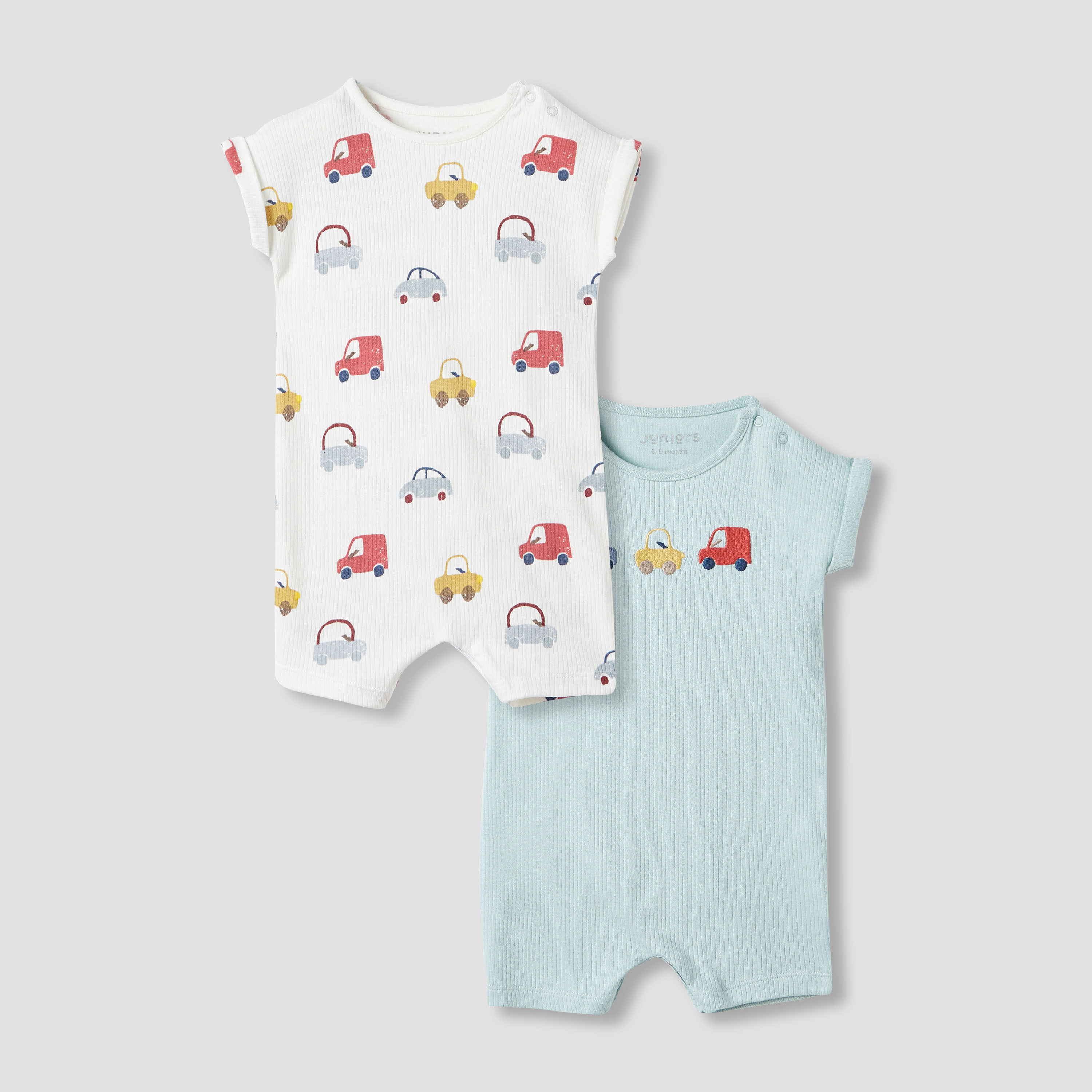 Juniors Car Print Romper with Short Sleeves - Set of 2-baby-boys-clothing-nightwear-sleepsuits-image-1