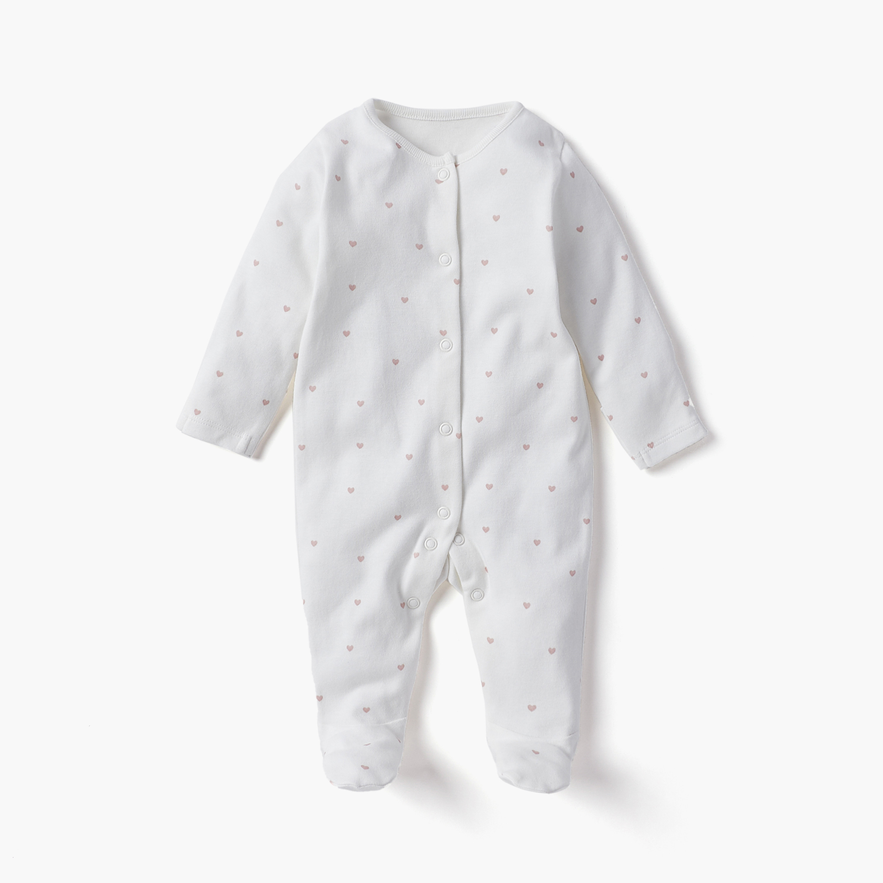 Juniors Heart Print Closed Foot Sleepsuit with Long Sleeves - Set of 3-baby-girls-clothing-nightwear-sleepsuits-image-2