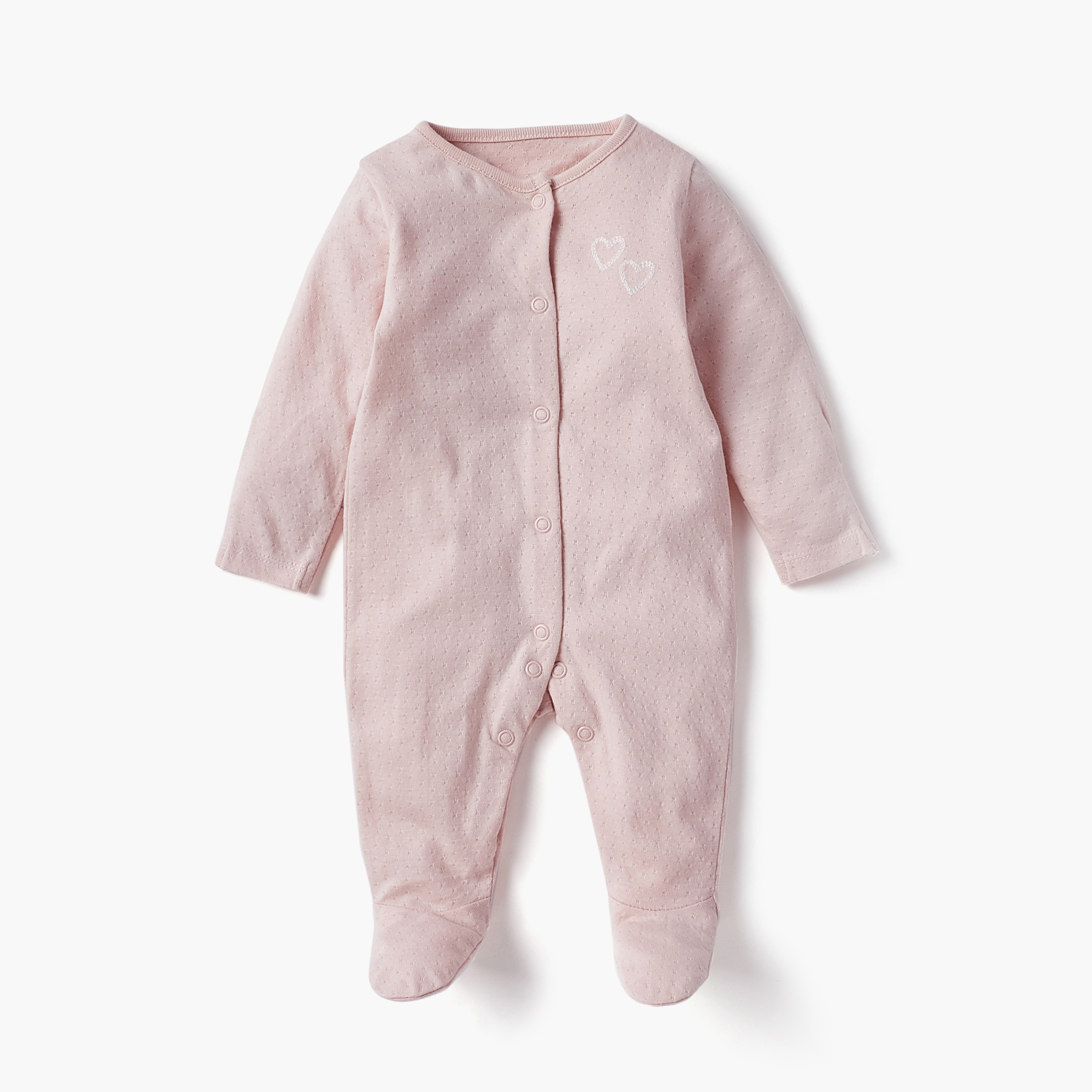 Juniors Heart Print Closed Foot Sleepsuit with Long Sleeves - Set of 3-baby-girls-clothing-nightwear-sleepsuits-image-3