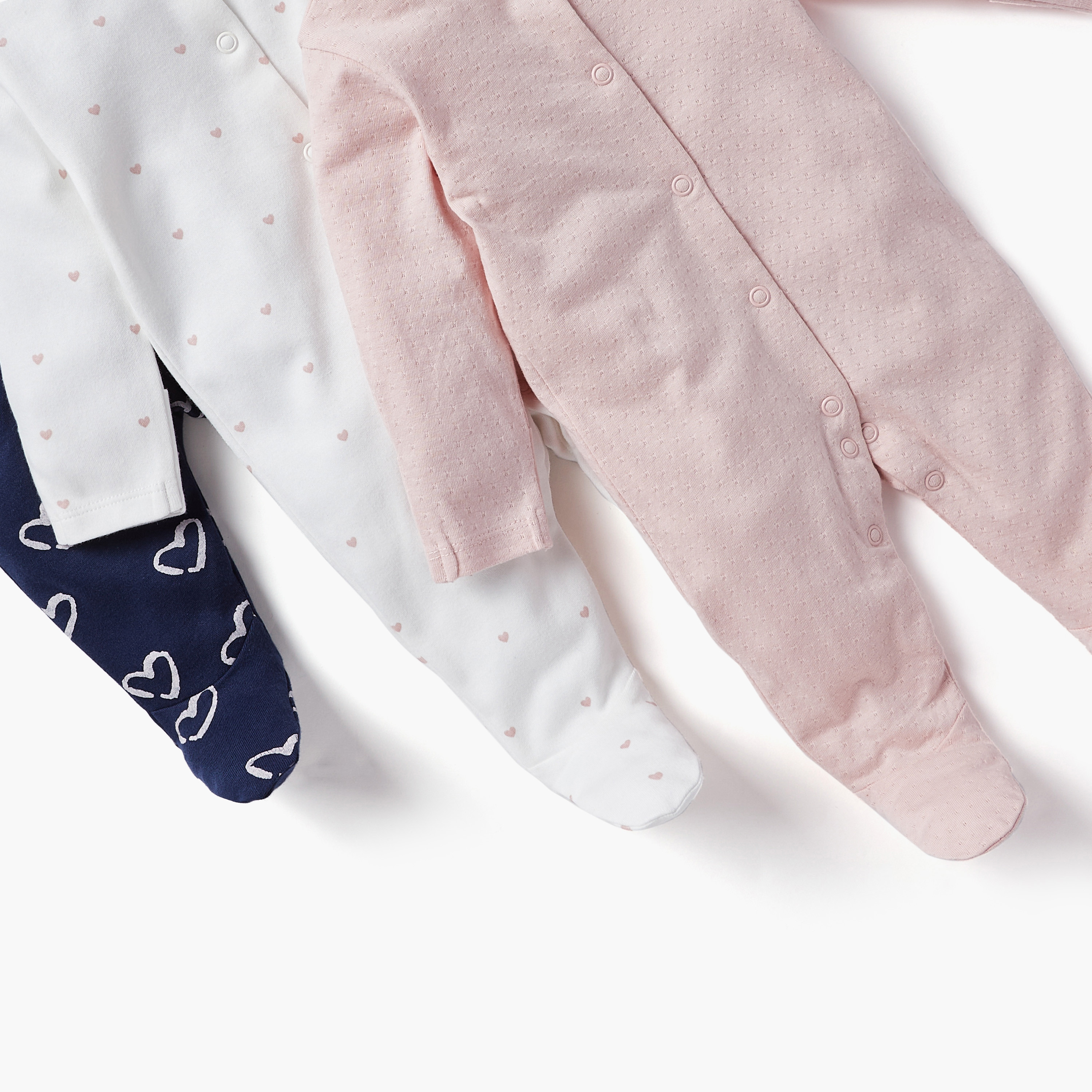 Juniors Heart Print Closed Foot Sleepsuit with Long Sleeves - Set of 3-baby-girls-clothing-nightwear-sleepsuits-image-5