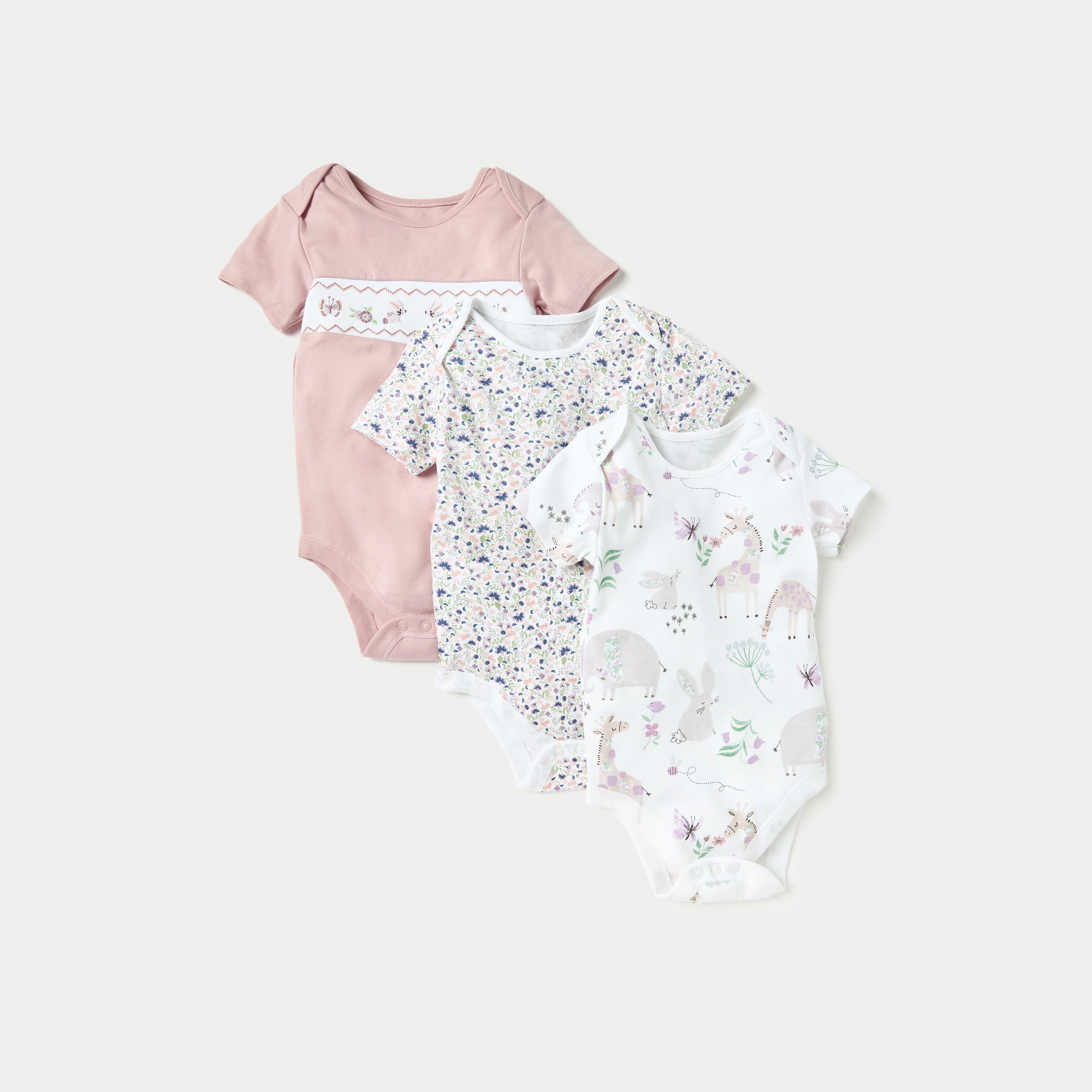 Juniors Animal Print Bodysuit with Snap Button Closure - Set of 3-baby-girls-clothing-bodysuits-image-1
