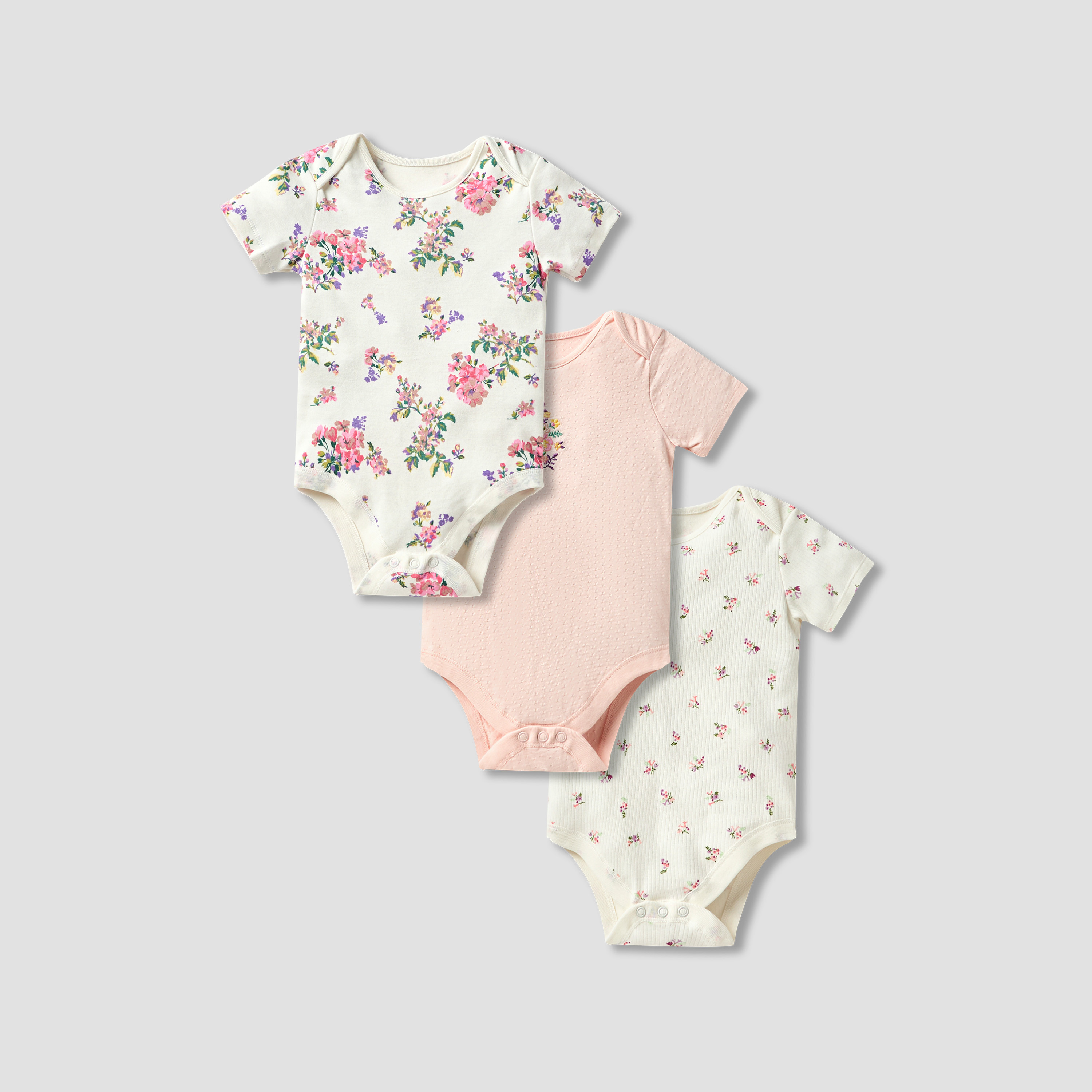 Juniors Floral Print Bodysuit with Snap Button Closure - Set of 3-baby-girls-clothing-bodysuits-image-1