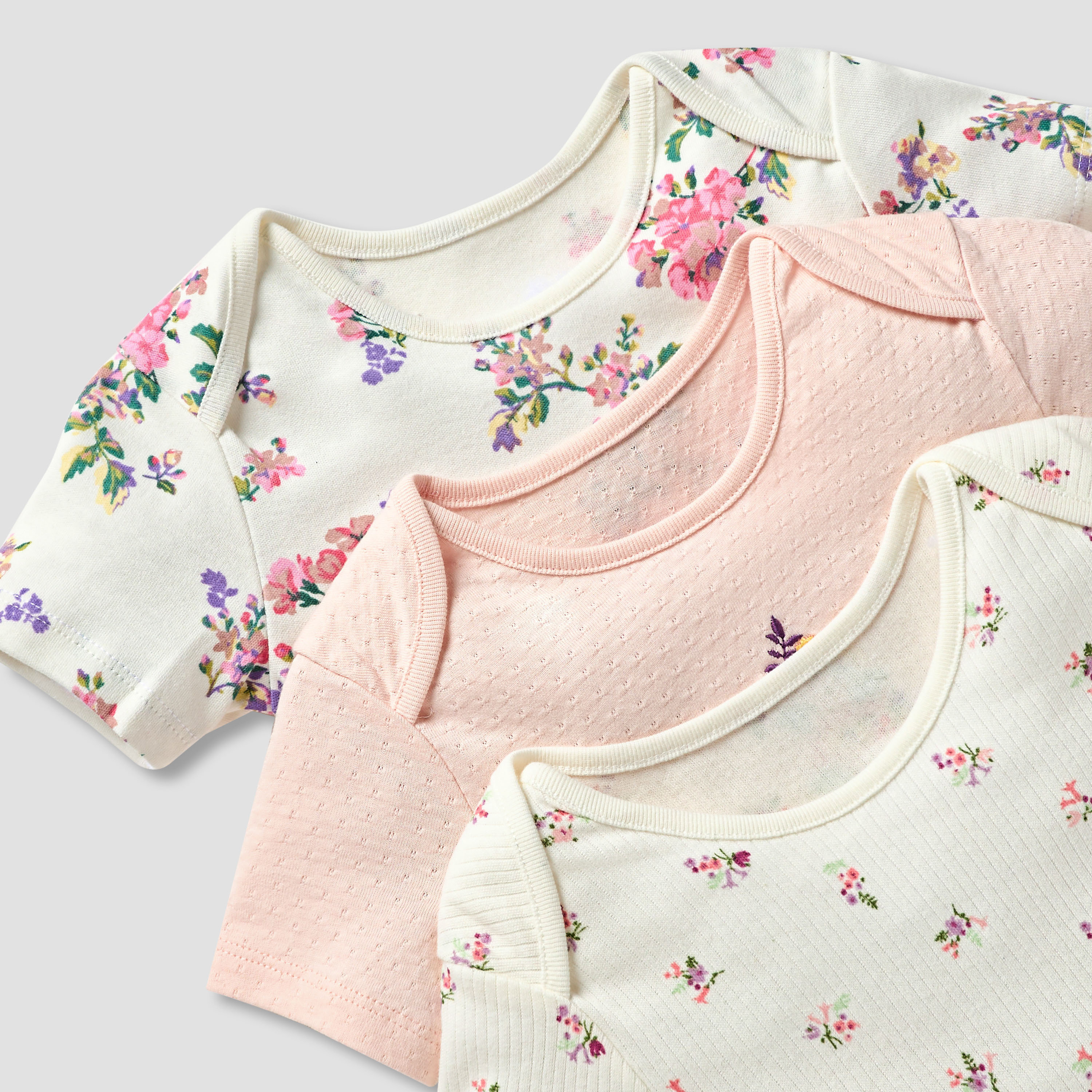 Juniors Floral Print Bodysuit with Snap Button Closure - Set of 3-baby-girls-clothing-bodysuits-image-5
