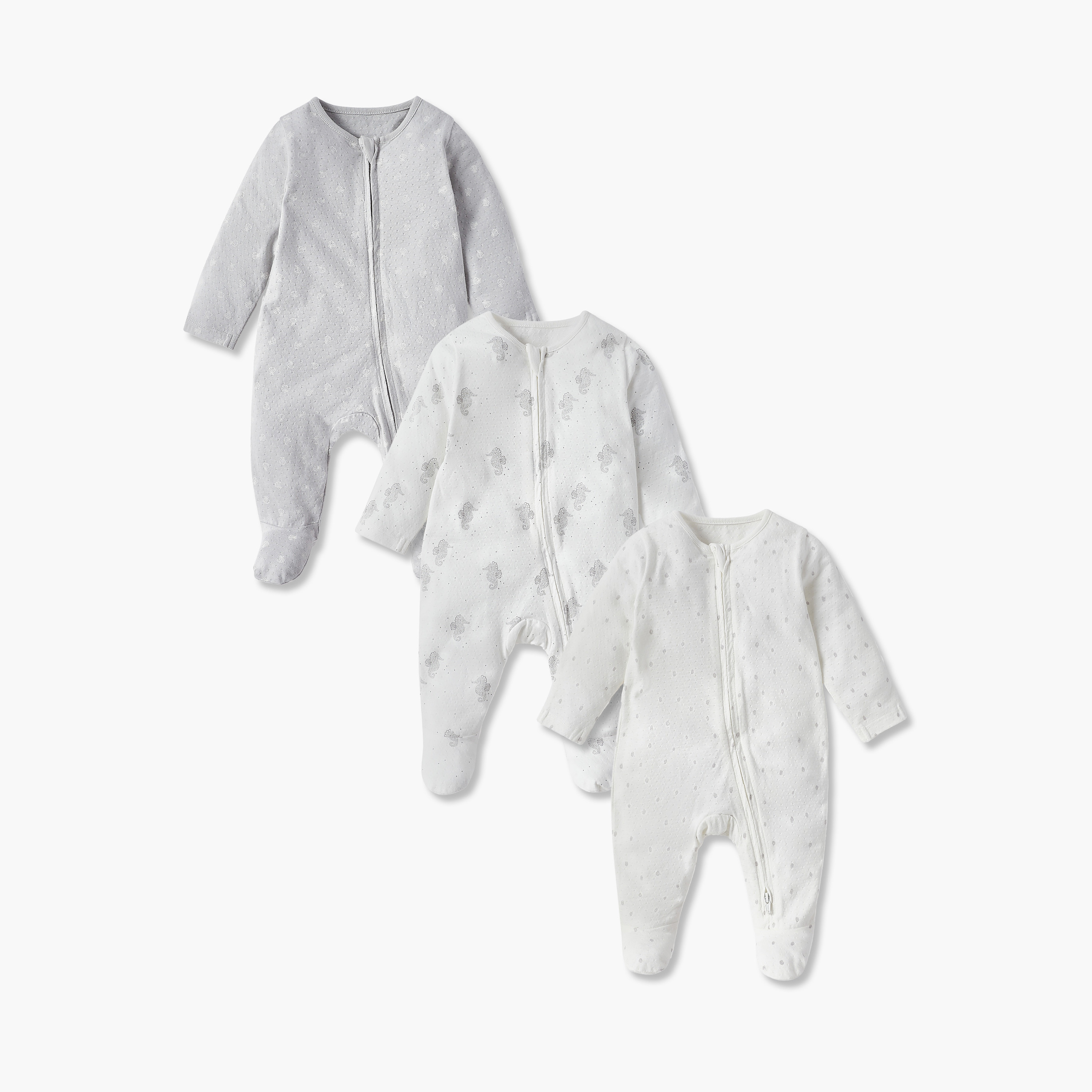 Juniors Printed Closed Feet Sleepsuit with Zipper Closure - Set of 3-baby-girls-clothing-nightwear-sleepsuits-image-1