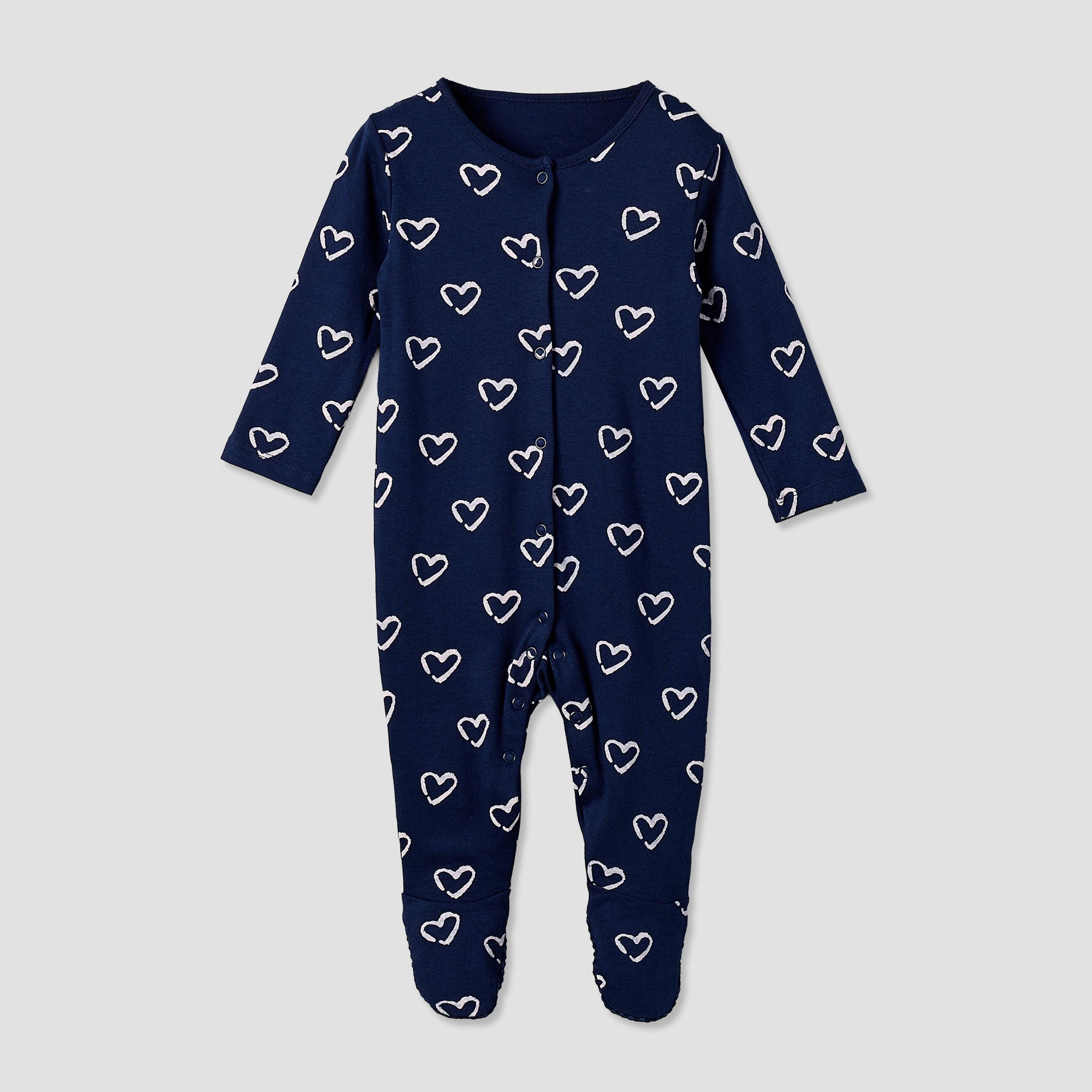Pack of 3 Cotton Crew Neck Long Sleeve Sleepsuit with Snap Button Closure-baby-girls-clothing-nightwear-sleepsuits-image-2