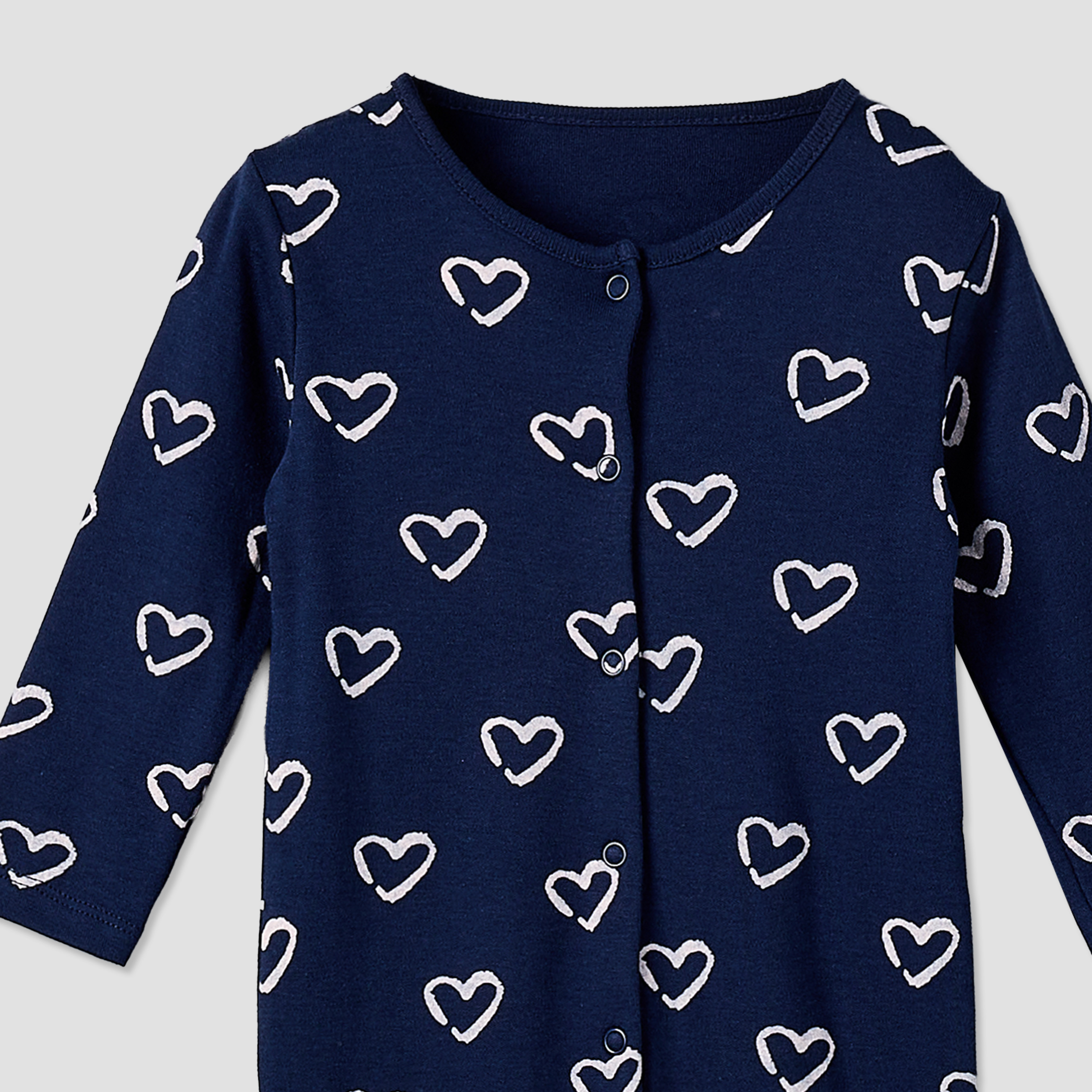 Pack of 3 Cotton Crew Neck Long Sleeve Sleepsuit with Snap Button Closure-baby-girls-clothing-nightwear-sleepsuits-image-6