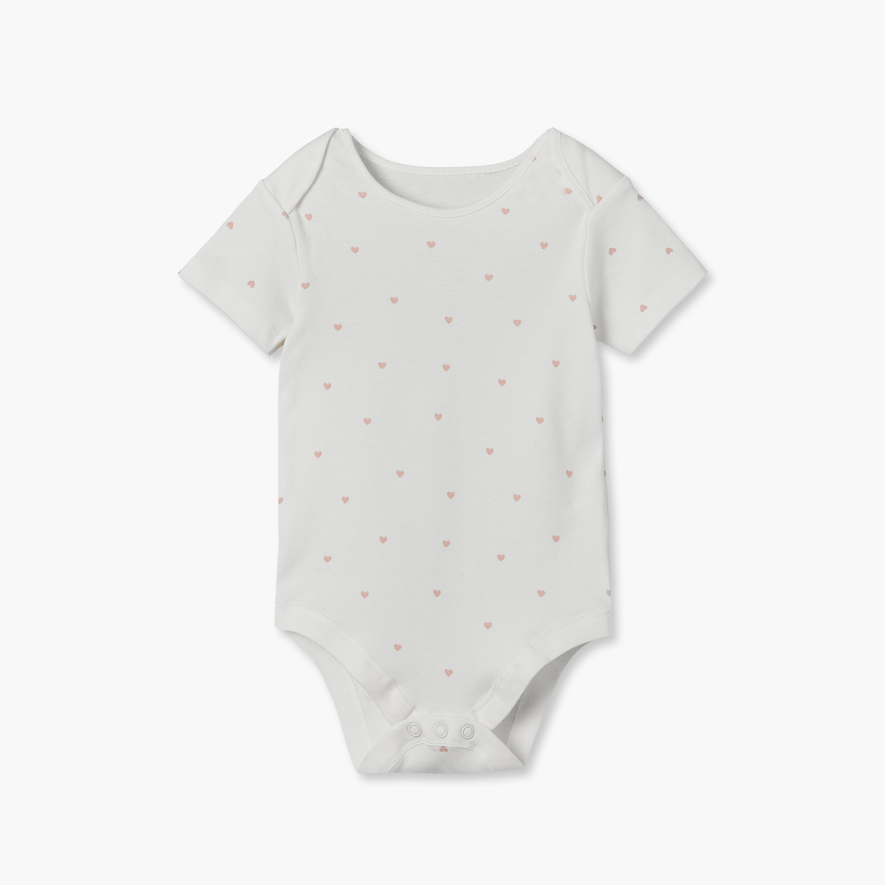 طقم بودي سوت قطني بياقة مستديرة وأكمام قصيرة بطبعة قلوب من جونيورز - 3 قطع-baby-girls-clothing-bodysuits-image-2