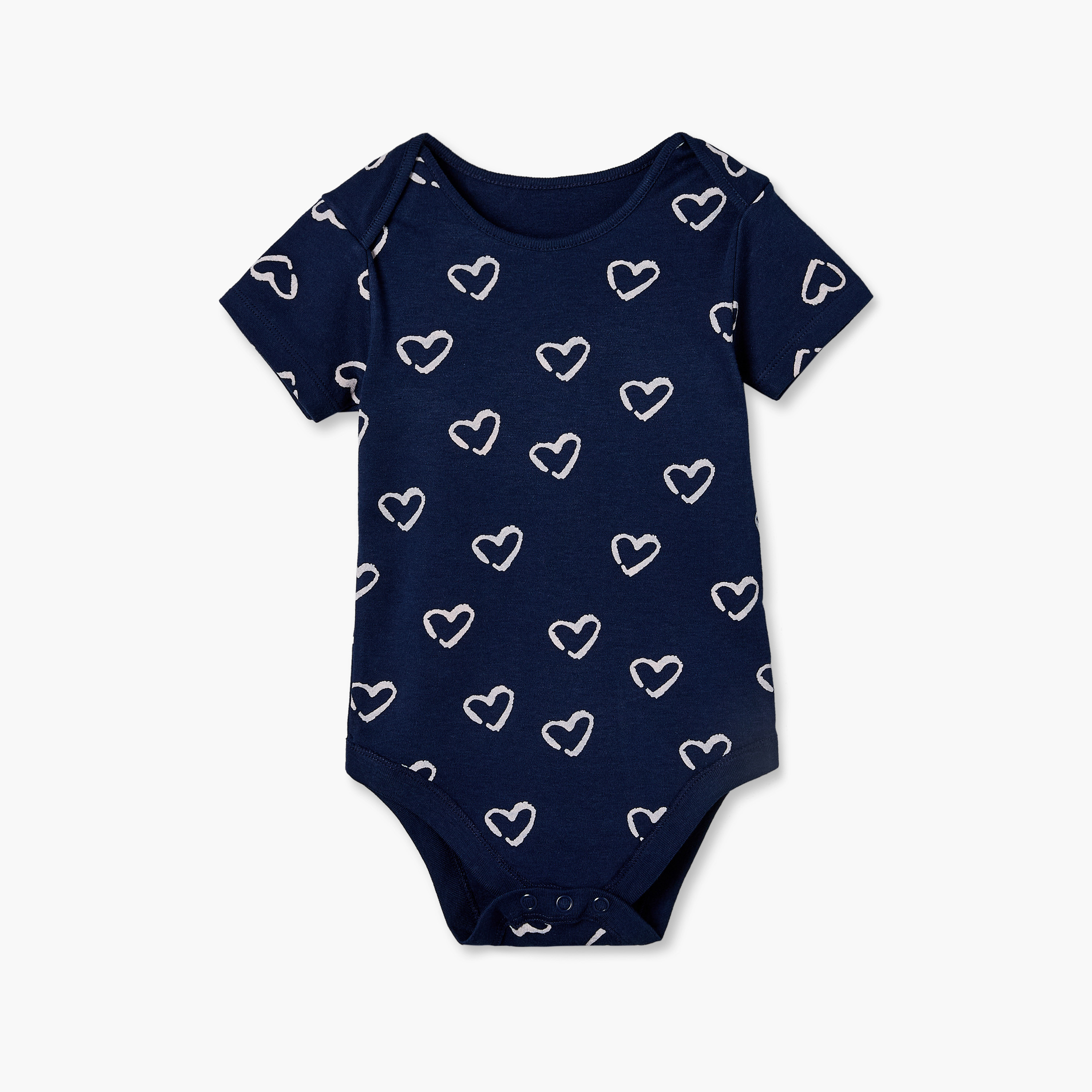 طقم بودي سوت قطني بياقة مستديرة وأكمام قصيرة بطبعة قلوب من جونيورز - 3 قطع-baby-girls-clothing-bodysuits-image-4