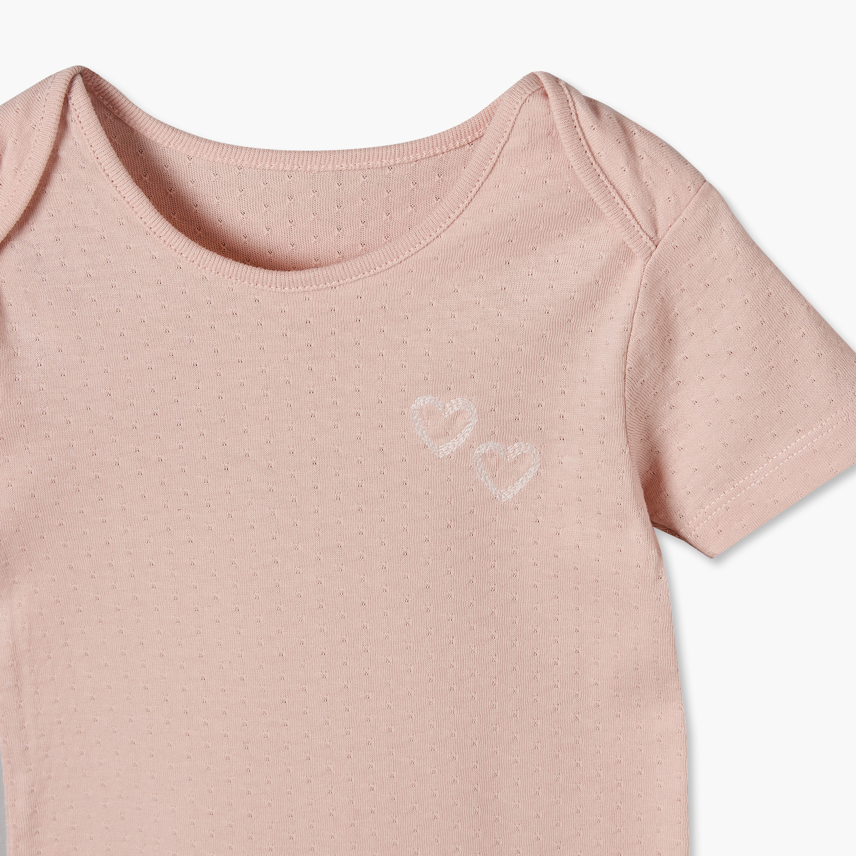 طقم بودي سوت قطني بياقة مستديرة وأكمام قصيرة بطبعة قلوب من جونيورز - 3 قطع-baby-girls-clothing-bodysuits-image-6