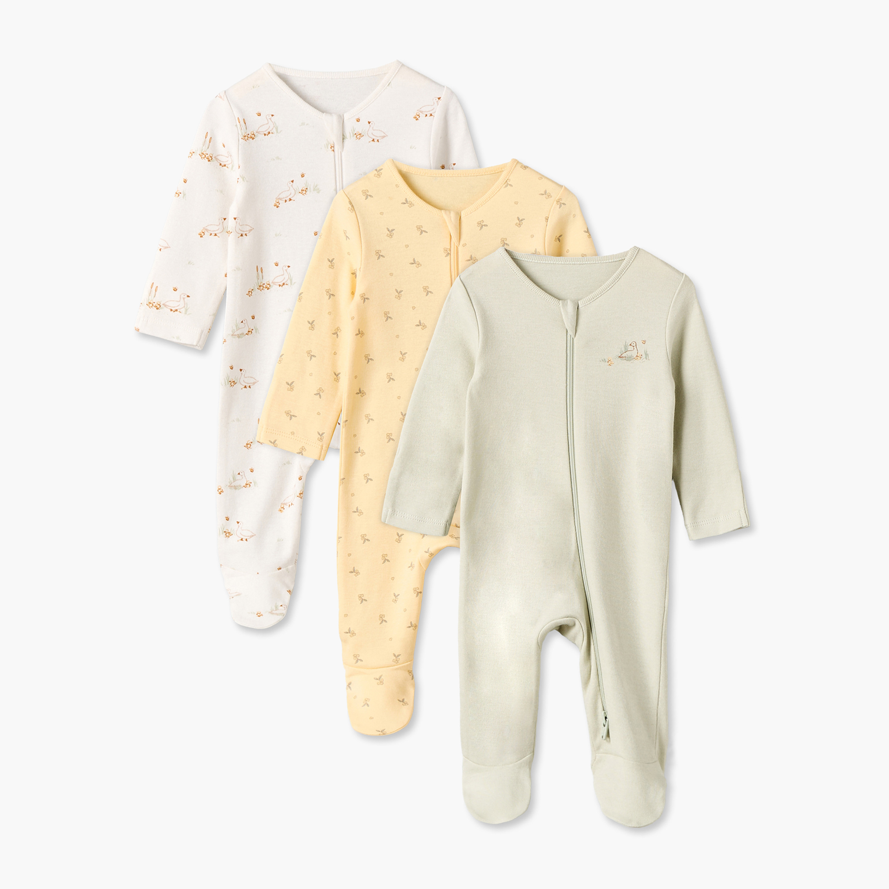 Pack of 3 Juniors Cotton Round Neck Long Sleeves Sleepsuit with Duck Print-baby-girls-clothing-nightwear-sleepsuits-image-1