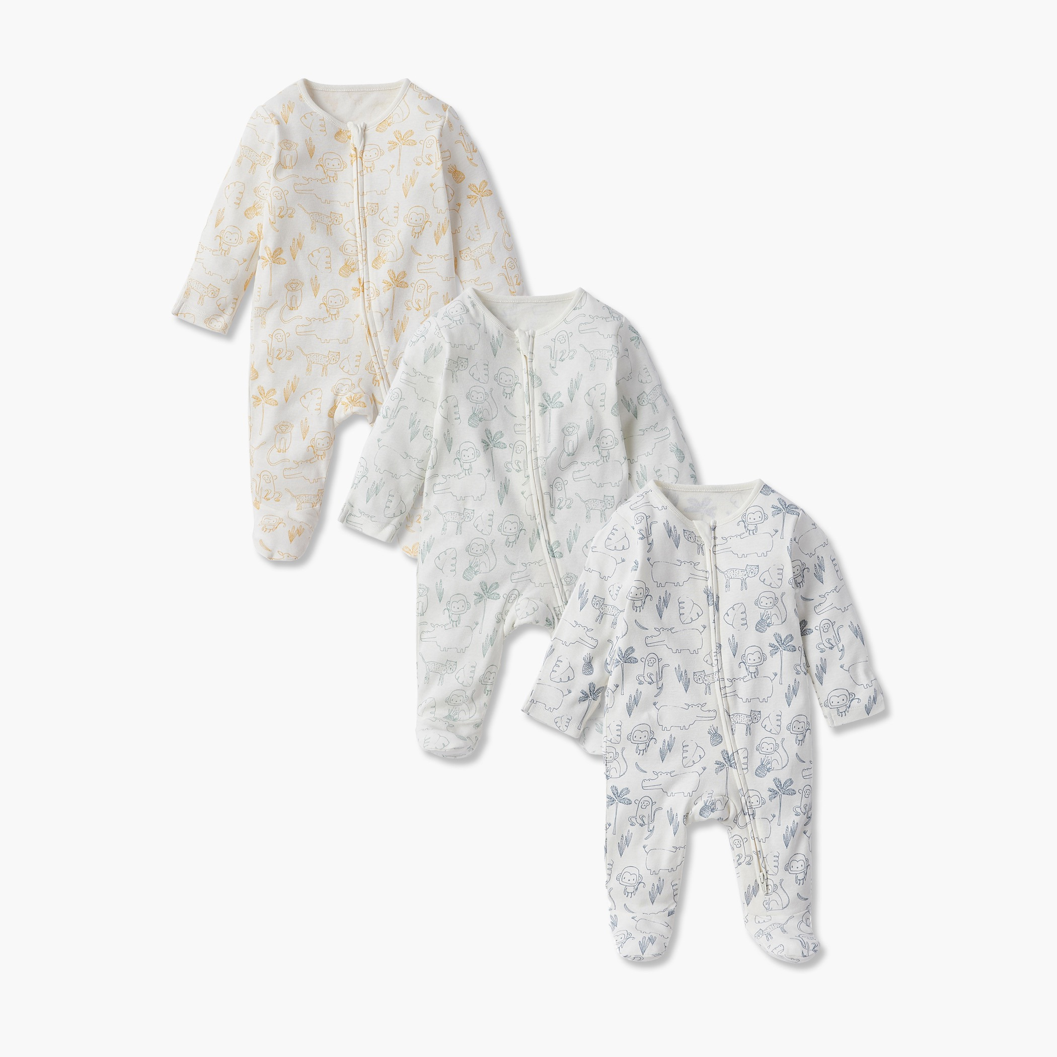 Juniors Printed Closed Feet Sleepsuit with Long Sleeves and Zip Closure - Set of 3-baby-girls-clothing-nightwear-sleepsuits-image-1