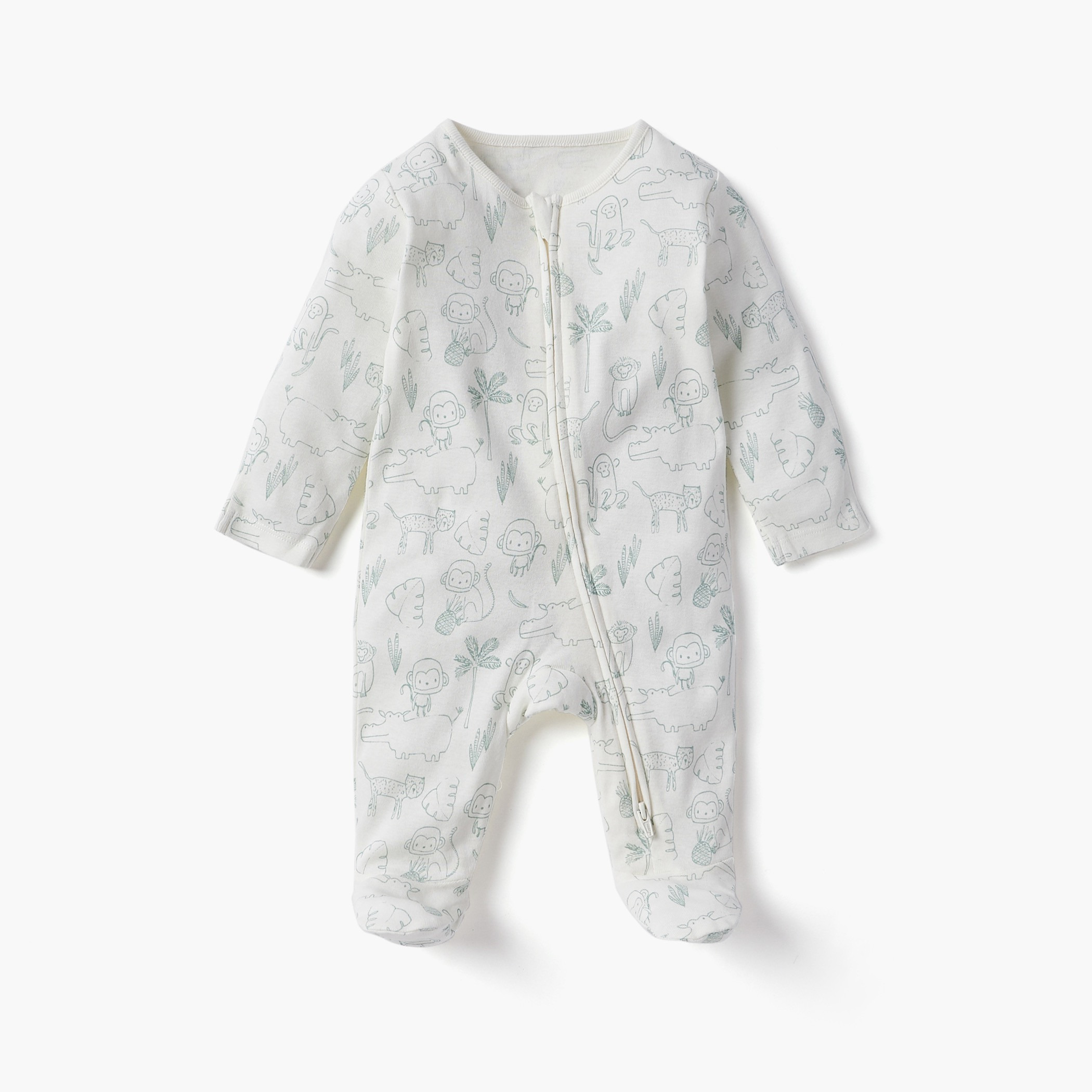 Juniors Printed Closed Feet Sleepsuit with Long Sleeves and Zip Closure - Set of 3-baby-girls-clothing-nightwear-sleepsuits-image-3