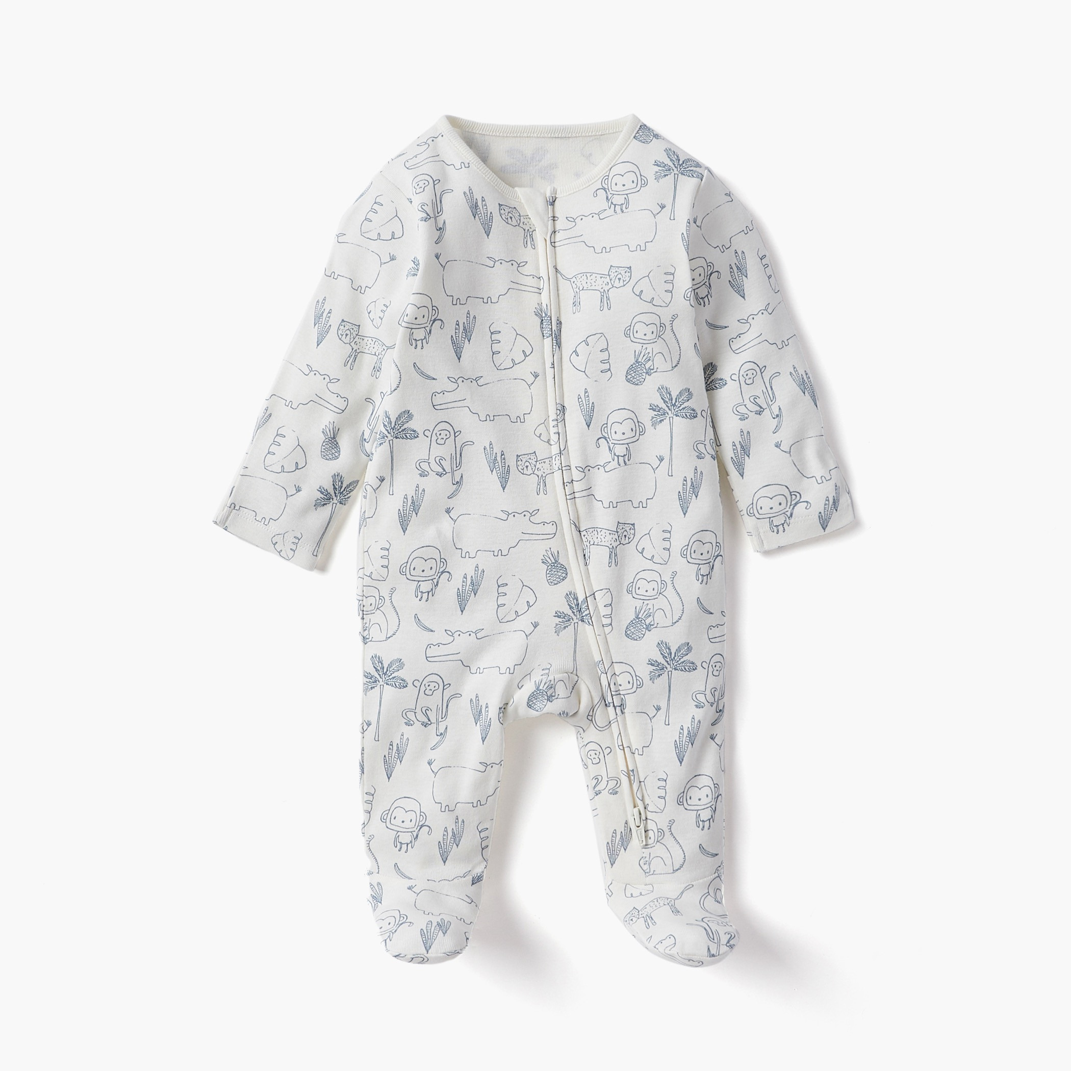 Juniors Printed Closed Feet Sleepsuit with Long Sleeves and Zip Closure - Set of 3-baby-girls-clothing-nightwear-sleepsuits-image-4