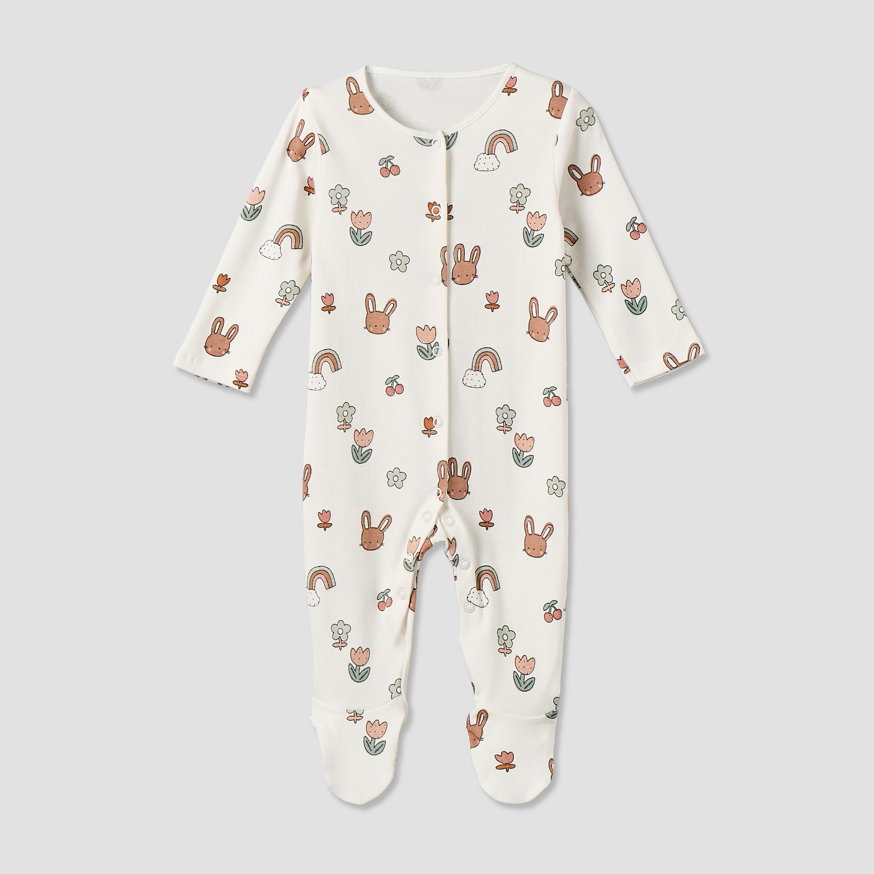 Pack of 3 Juniors Cotton Crew Neck Long Sleeve Sleepsuit with Bunny Print-baby-girls-clothing-nightwear-sleepsuits-image-2