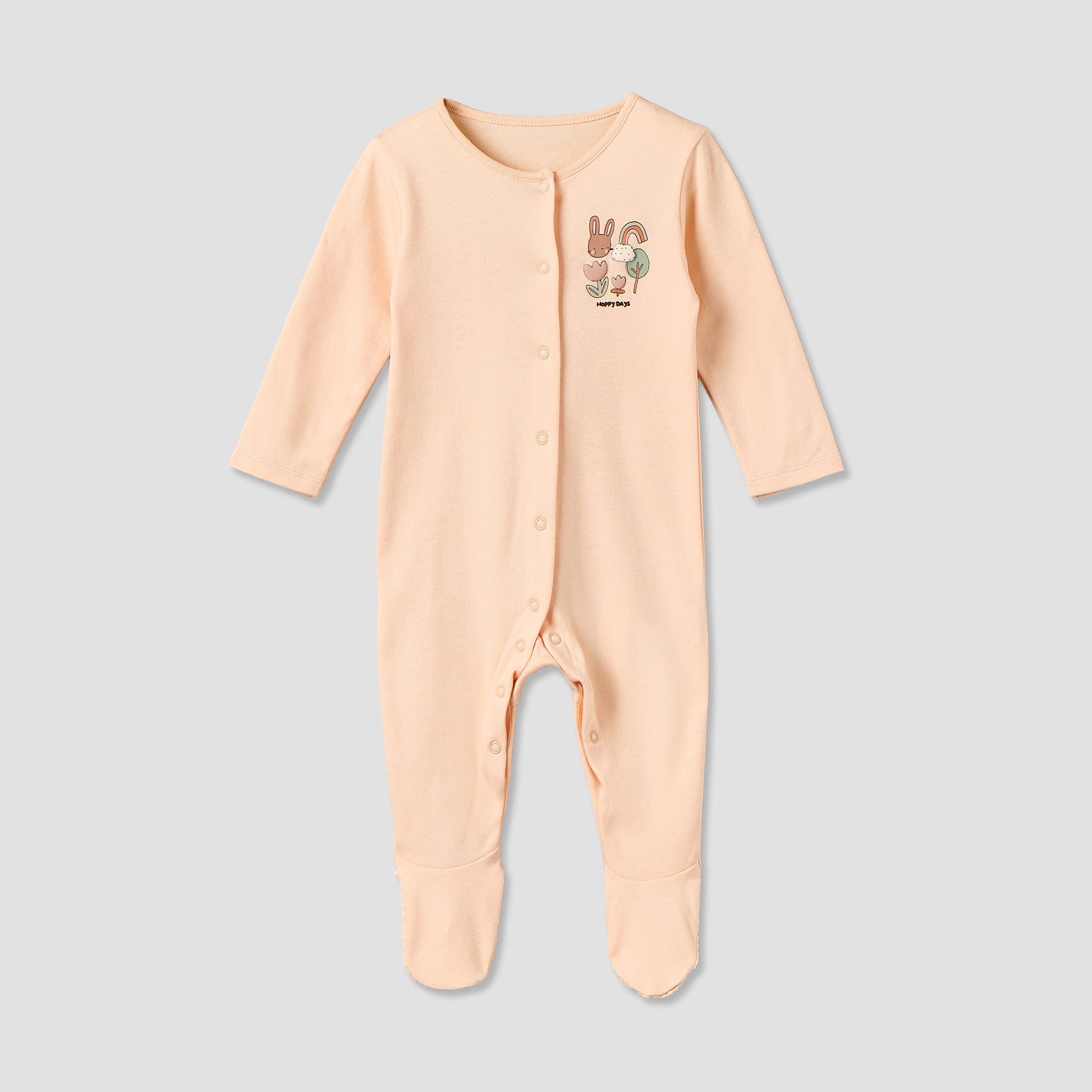 Pack of 3 Juniors Cotton Crew Neck Long Sleeve Sleepsuit with Bunny Print-baby-girls-clothing-nightwear-sleepsuits-image-3