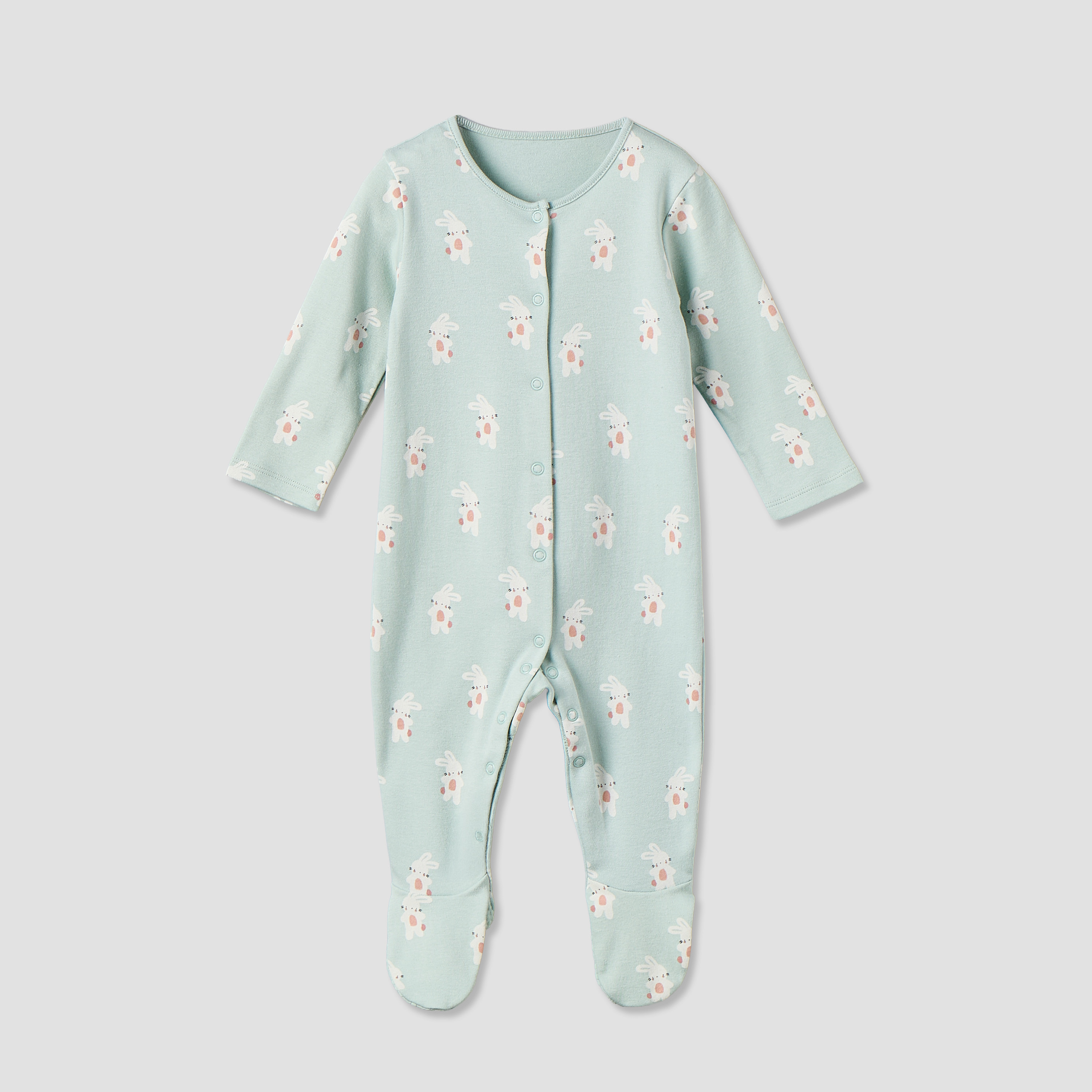 Pack of 3 Juniors Cotton Crew Neck Long Sleeve Sleepsuit with Bunny Print-baby-girls-clothing-nightwear-sleepsuits-image-4