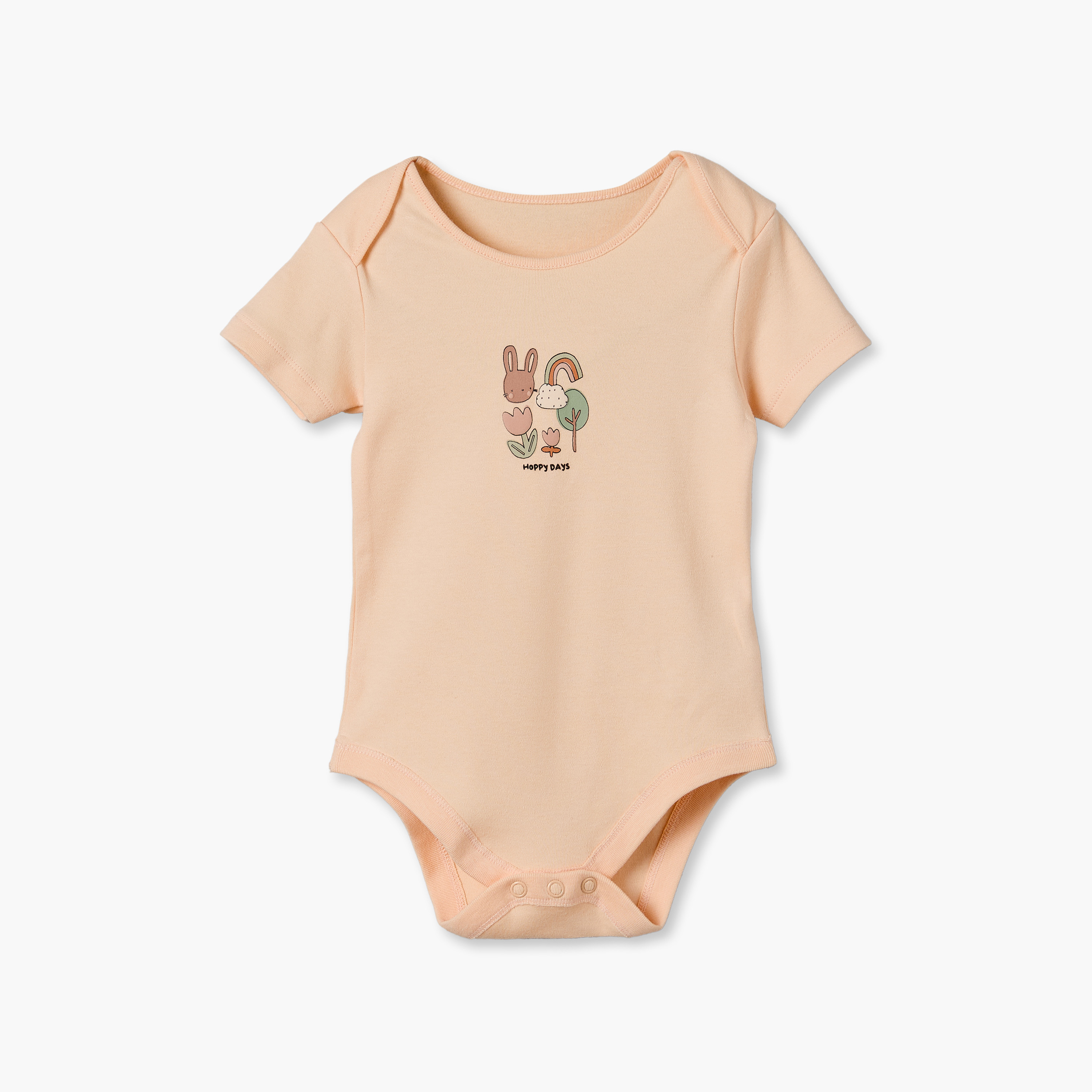 طقم بودي سوت قطني بياقة مستديرة وأكمام قصيرة بطبعة أرنب من جونيورز - 3 قطع-baby-girls-clothing-bodysuits-image-2