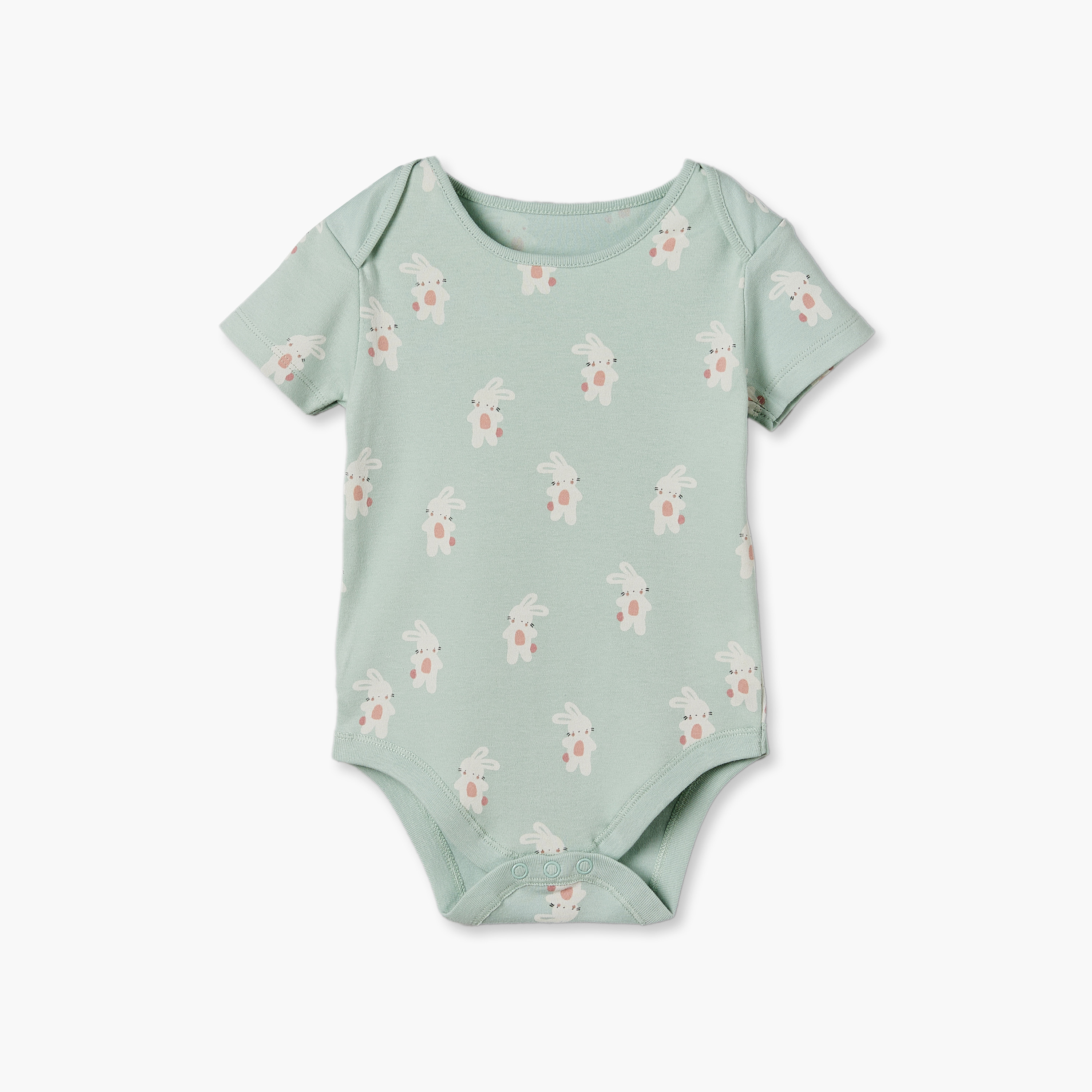 طقم بودي سوت قطني بياقة مستديرة وأكمام قصيرة بطبعة أرنب من جونيورز - 3 قطع-baby-girls-clothing-bodysuits-image-3