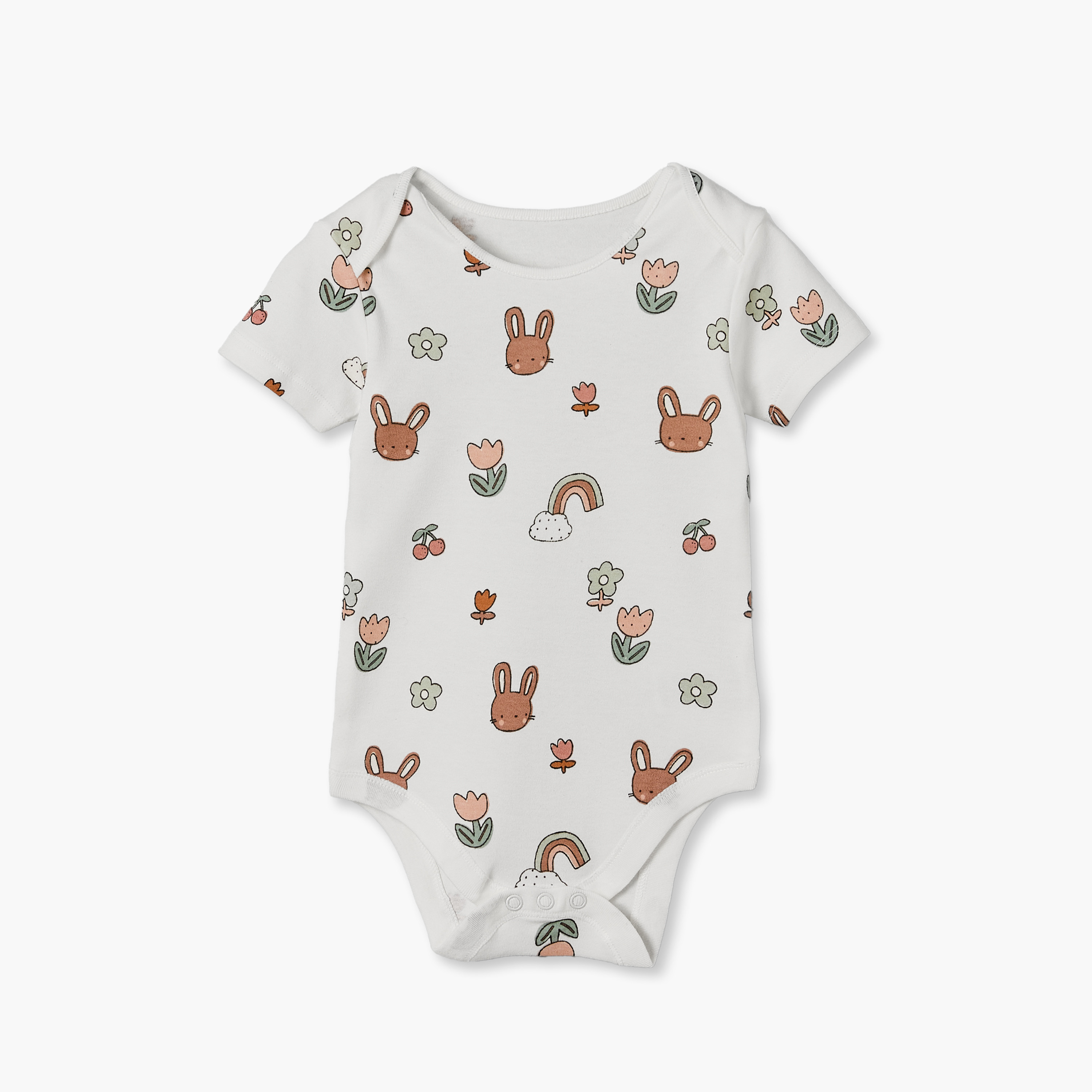 طقم بودي سوت قطني بياقة مستديرة وأكمام قصيرة بطبعة أرنب من جونيورز - 3 قطع-baby-girls-clothing-bodysuits-image-4