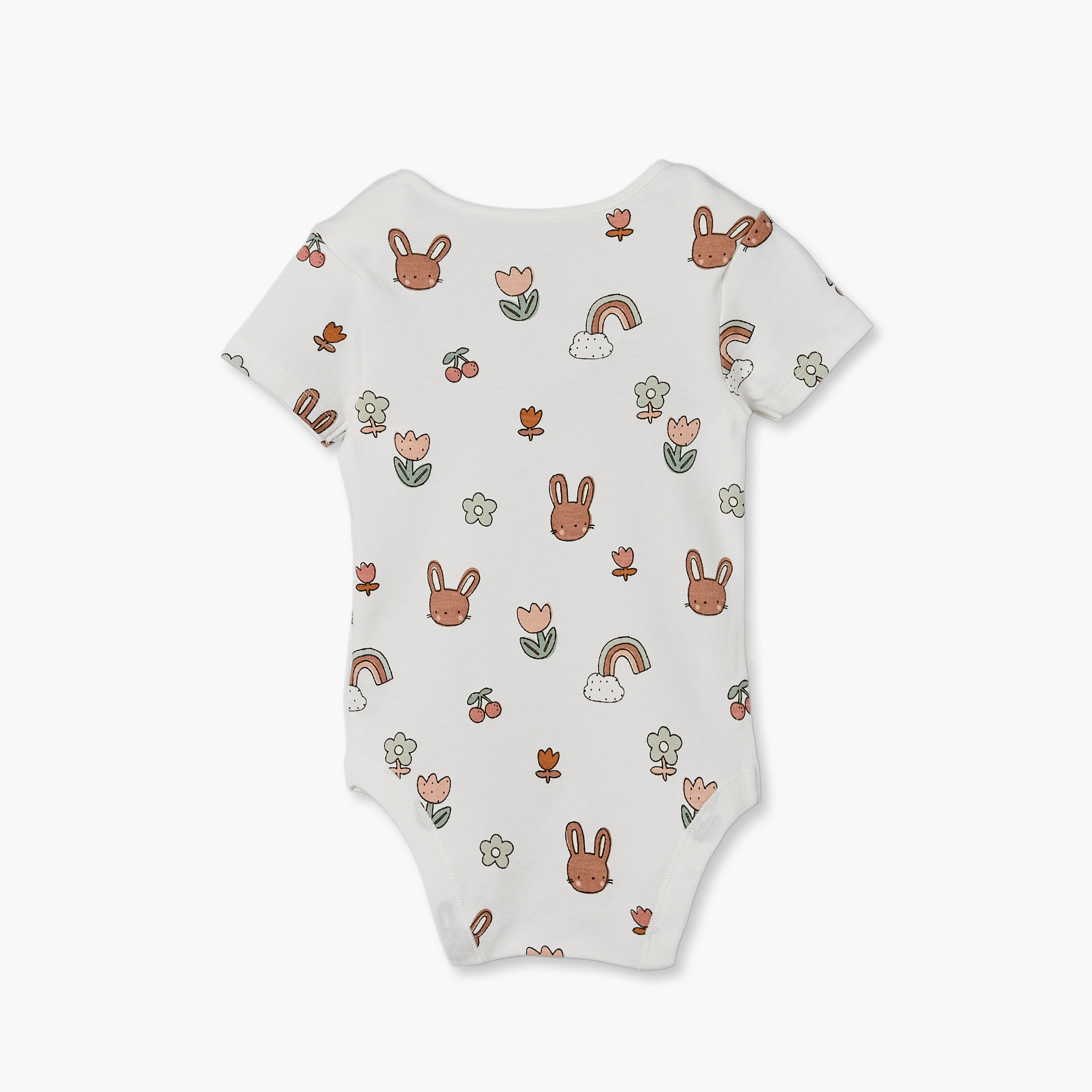 طقم بودي سوت قطني بياقة مستديرة وأكمام قصيرة بطبعة أرنب من جونيورز - 3 قطع-baby-girls-clothing-bodysuits-image-5