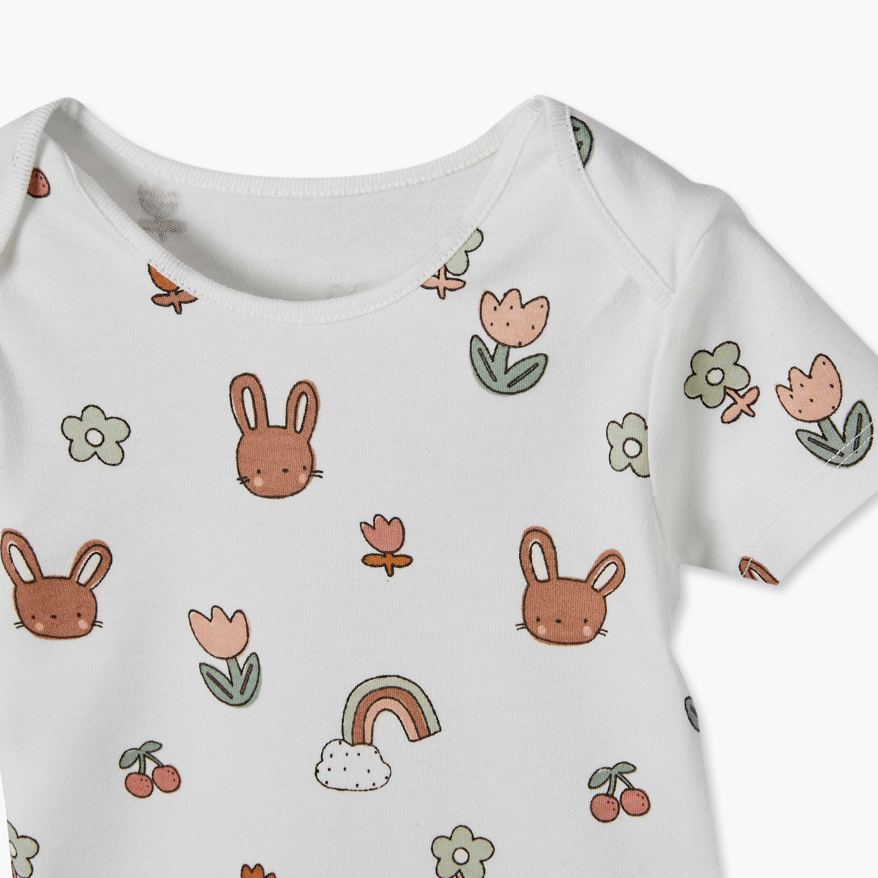 طقم بودي سوت قطني بياقة مستديرة وأكمام قصيرة بطبعة أرنب من جونيورز - 3 قطع-baby-girls-clothing-bodysuits-image-6