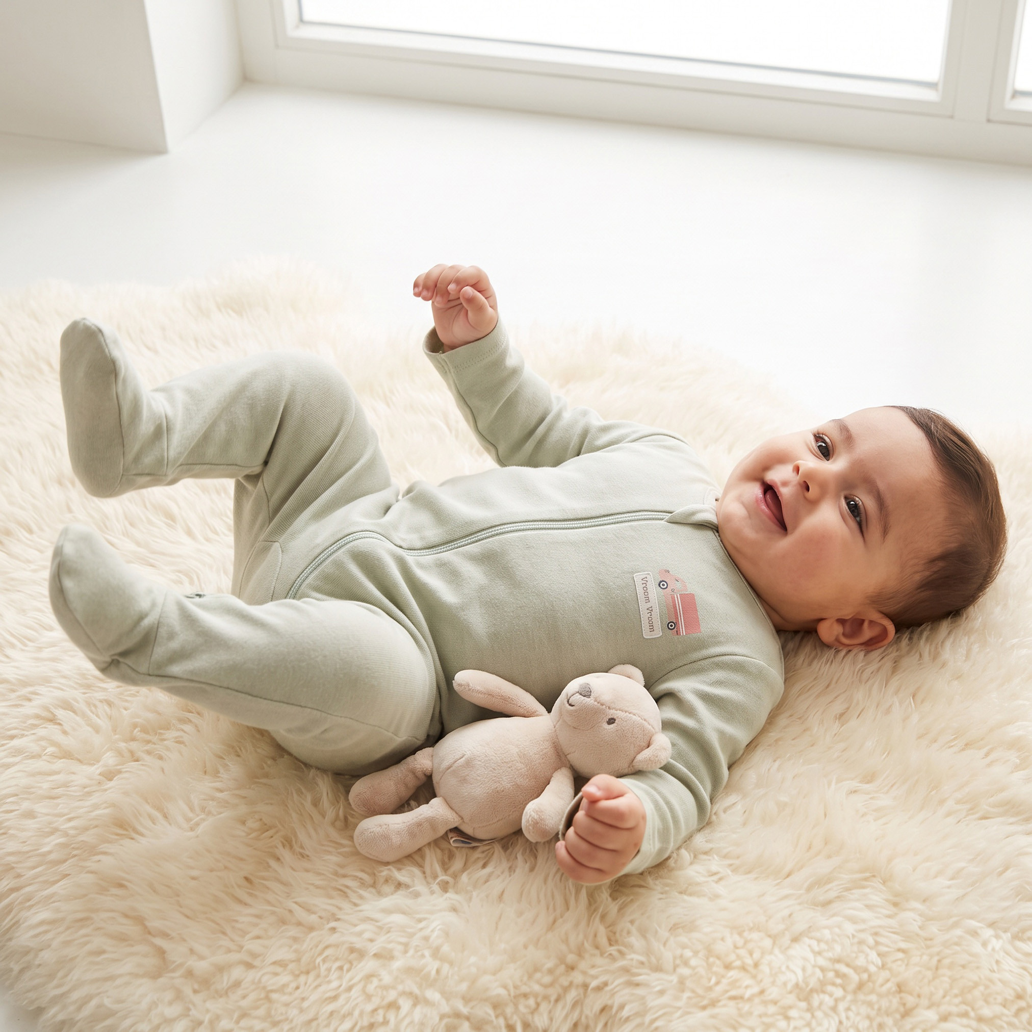 طقم بدلات نوم قطنية بياقة ضيقة وأكمام طويلة وسحّاب إغلاق من جونيورز - 3 قطع-baby-boys-clothing-nightwear-sleepsuits-image-2