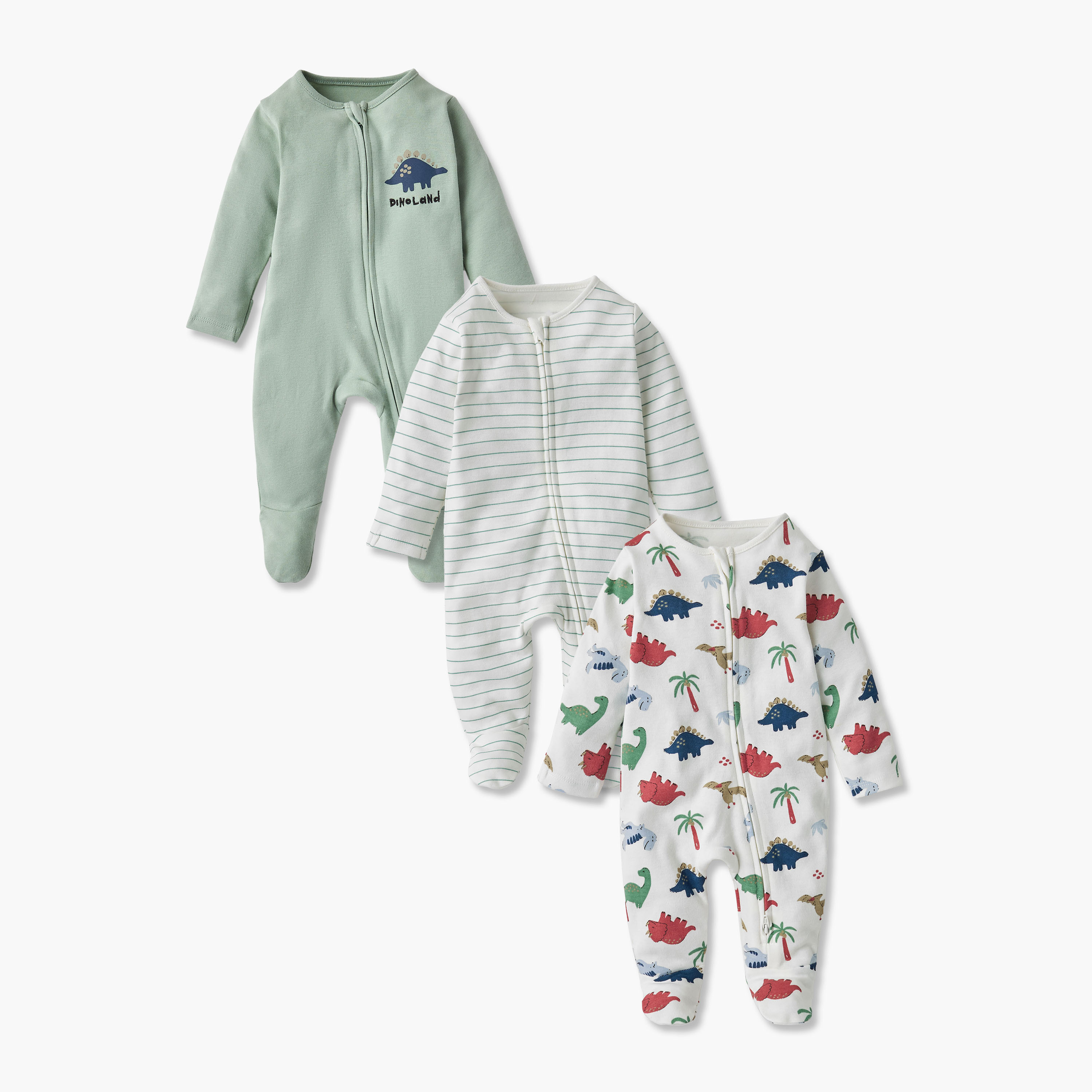 Juniors Assorted Sleepsuit with Long Sleeves and Zip Closure - Set of 3-baby-boys-clothing-nightwear-sleepsuits-image-1