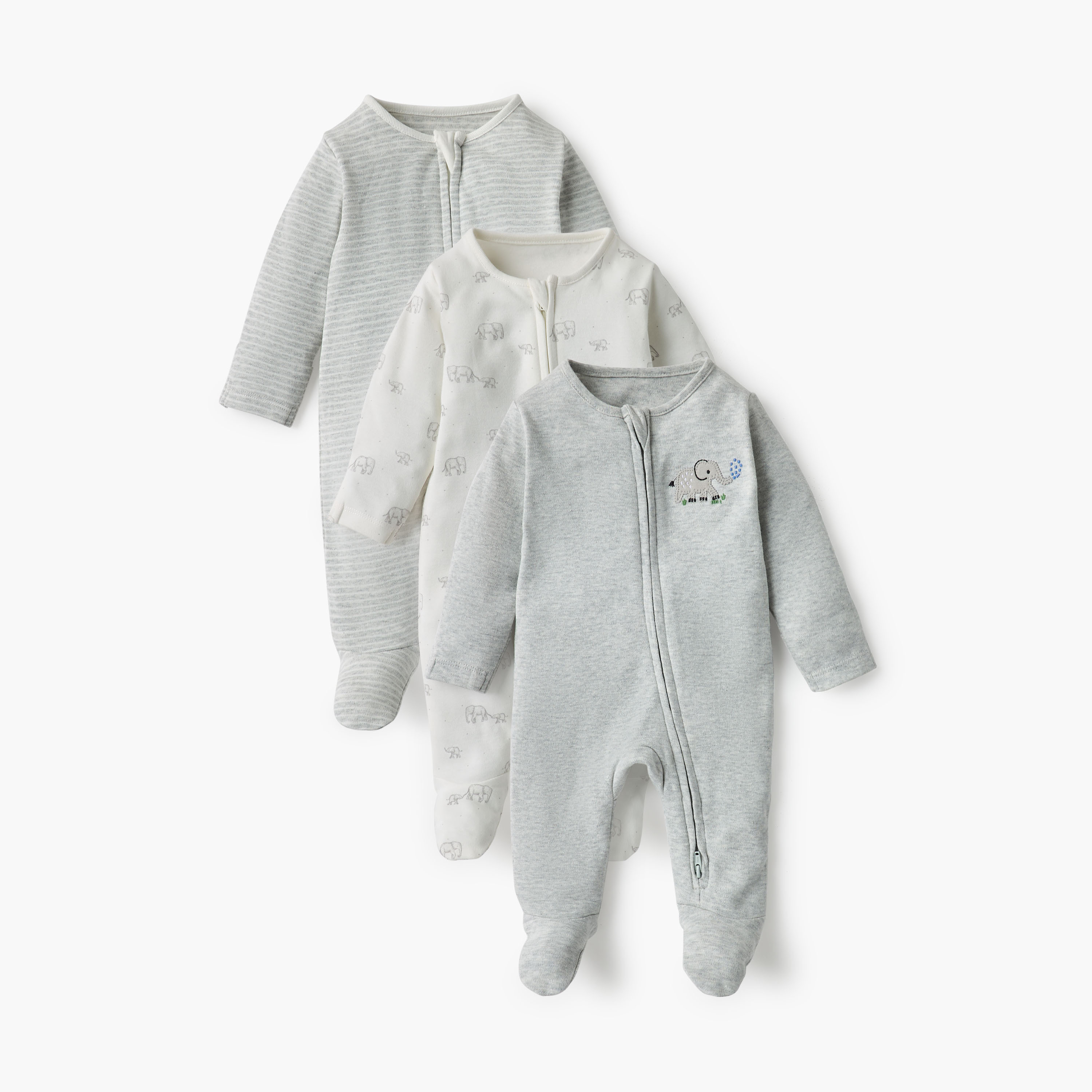 Juniors Assorted Sleepsuit with Long Sleeves and Zip Closure - Set of 3-baby-boys-clothing-nightwear-sleepsuits-image-1