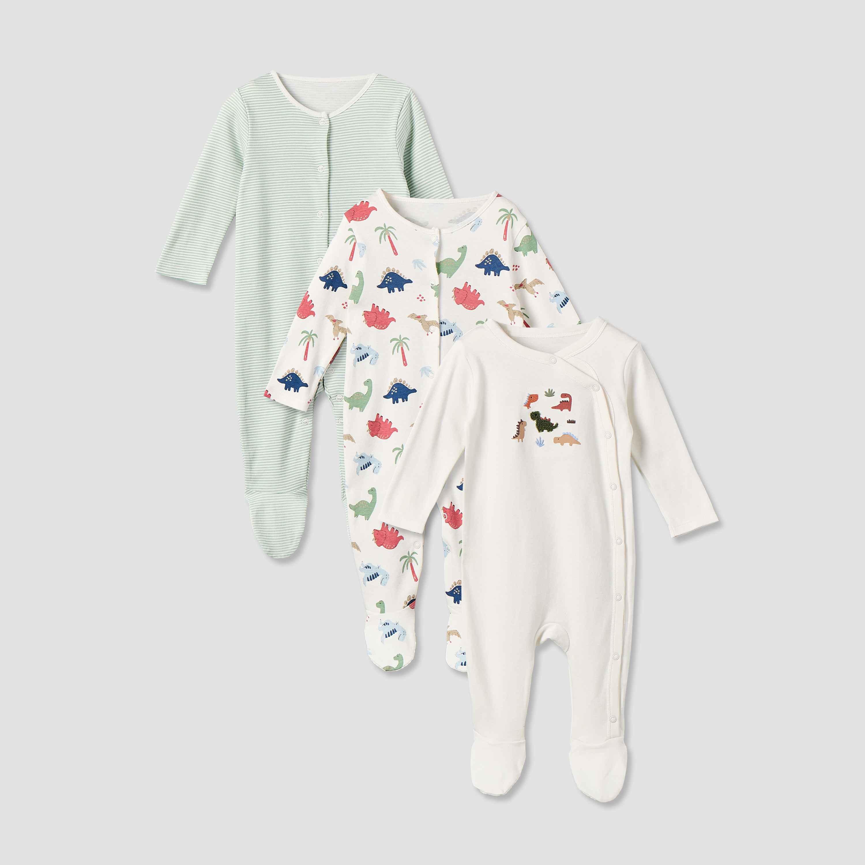 Pack of 3 Juniors Cotton Round Neck Long Sleeves Sleepsuit with Assorted Print-baby-boys-clothing-nightwear-sleepsuits-image-1