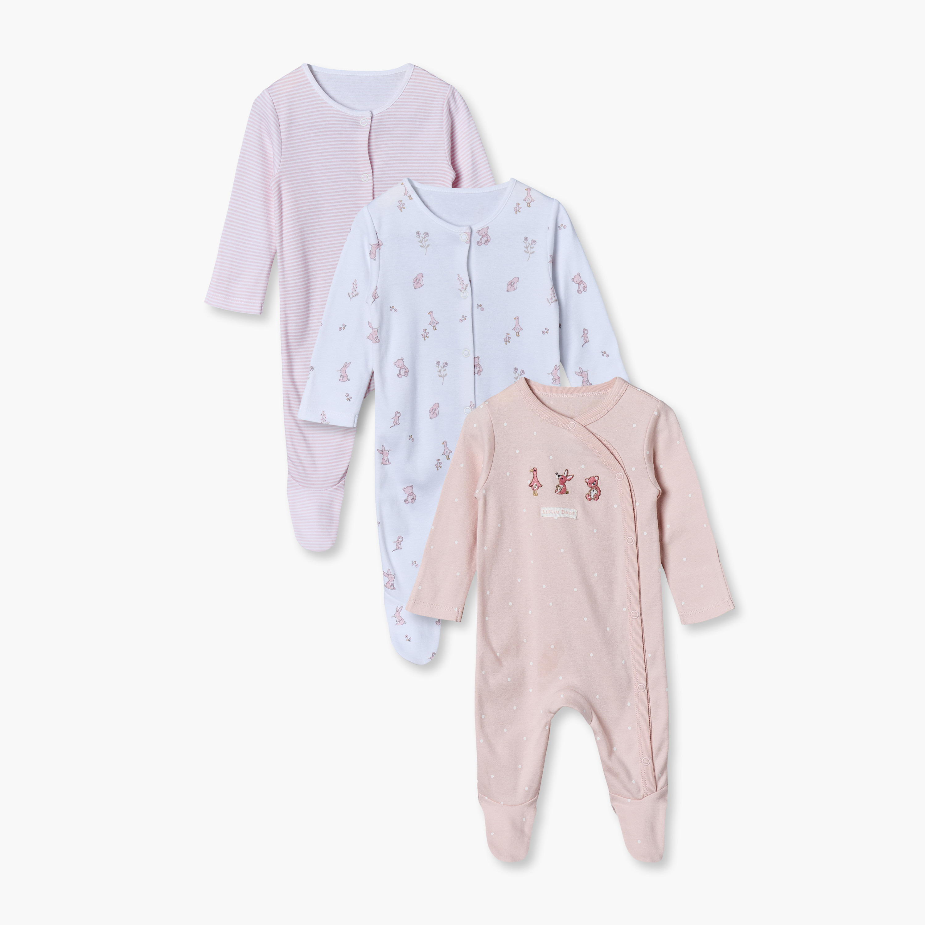 Pack of 3 Juniors Cotton Cotton Crew Neck Long Sleeves Sleepsuit with Cute Print-baby-girls-clothing-nightwear-sleepsuits-image-1