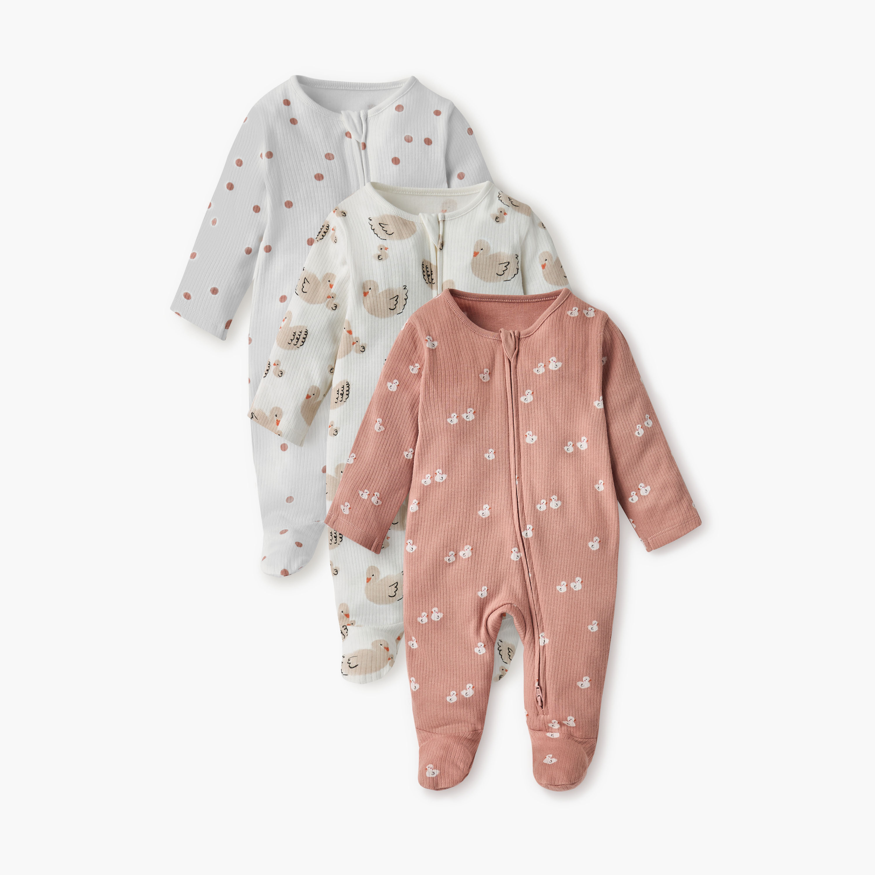Juniors Printed Sleepsuit with Zip Closure and Long Sleeves - Set of 3-baby-girls-clothing-nightwear-sleepsuits-image-1