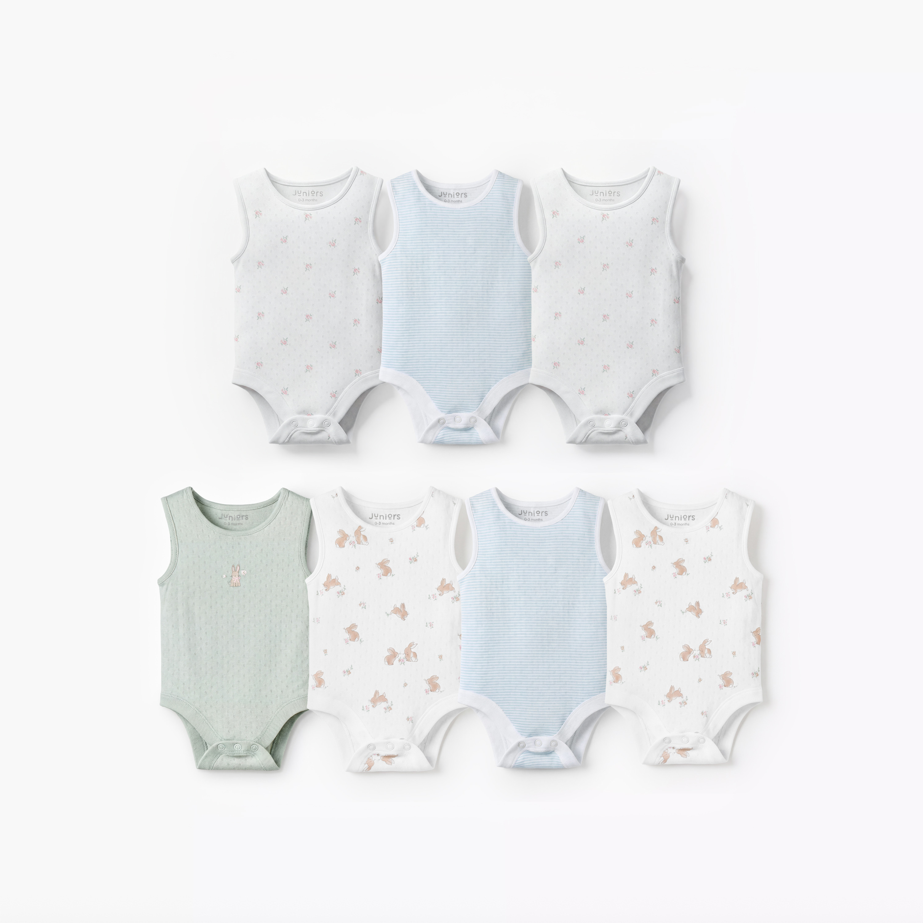 Pack of 7 Juniors Cotton Round Neck Sleeveless Bodysuit with Snap Button Closure-baby-girls-clothing-multipacks-image-1