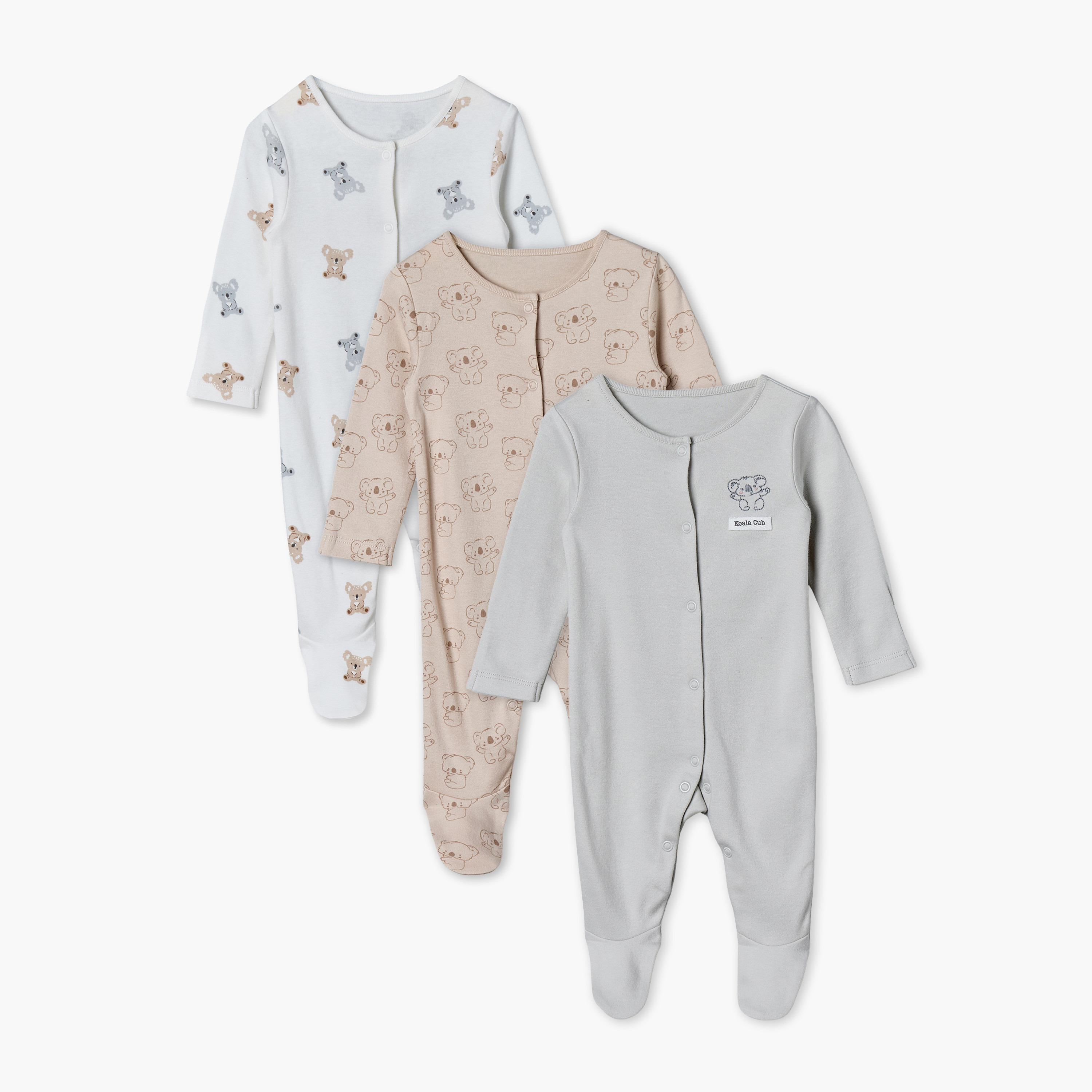 Pack of 3 Juniors Cotton Round Neck Long Sleeves Sleepsuit with Teddy Bear Print-baby-girls-clothing-nightwear-sleepsuits-image-1