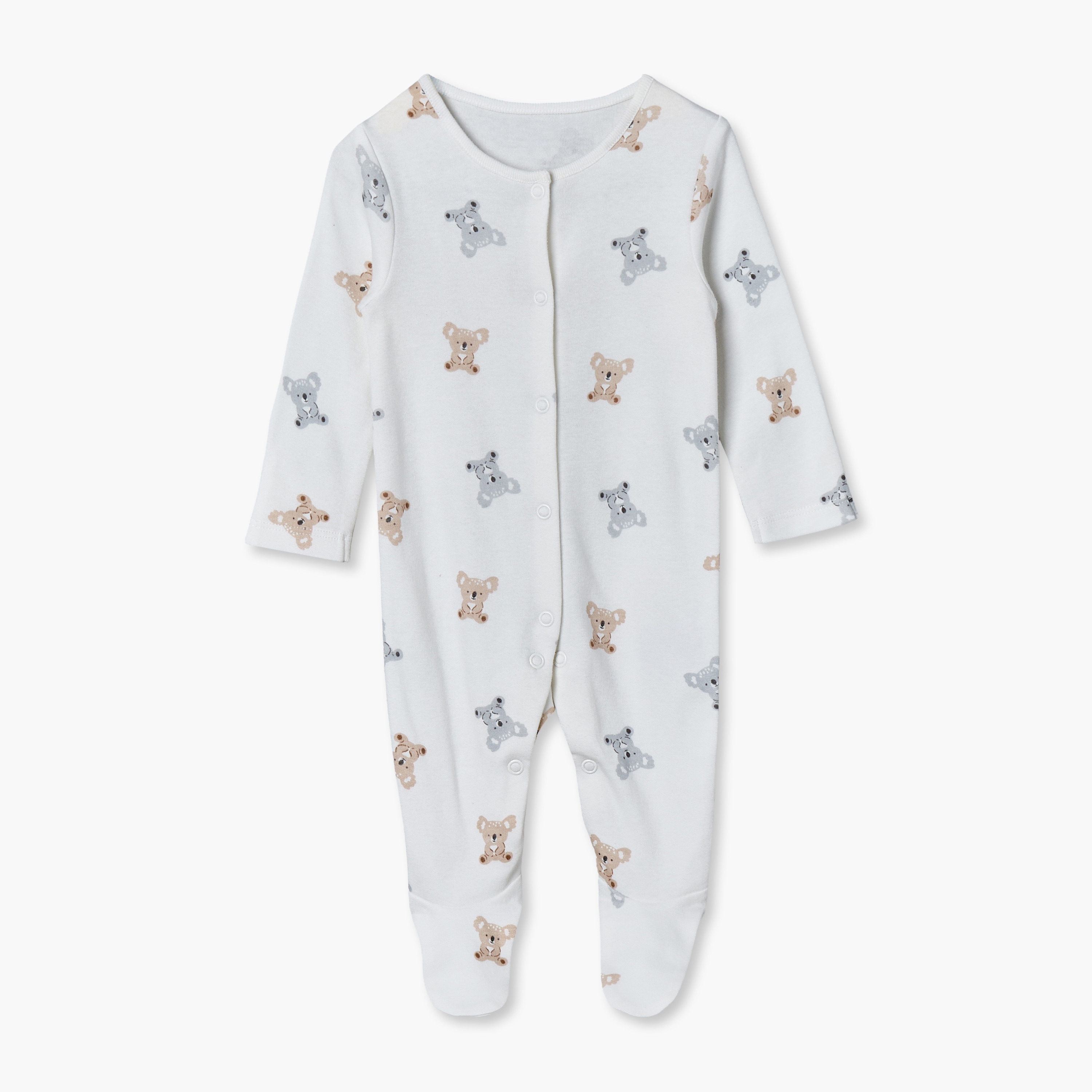 Pack of 3 Juniors Cotton Round Neck Long Sleeves Sleepsuit with Teddy Bear Print-baby-girls-clothing-nightwear-sleepsuits-image-4