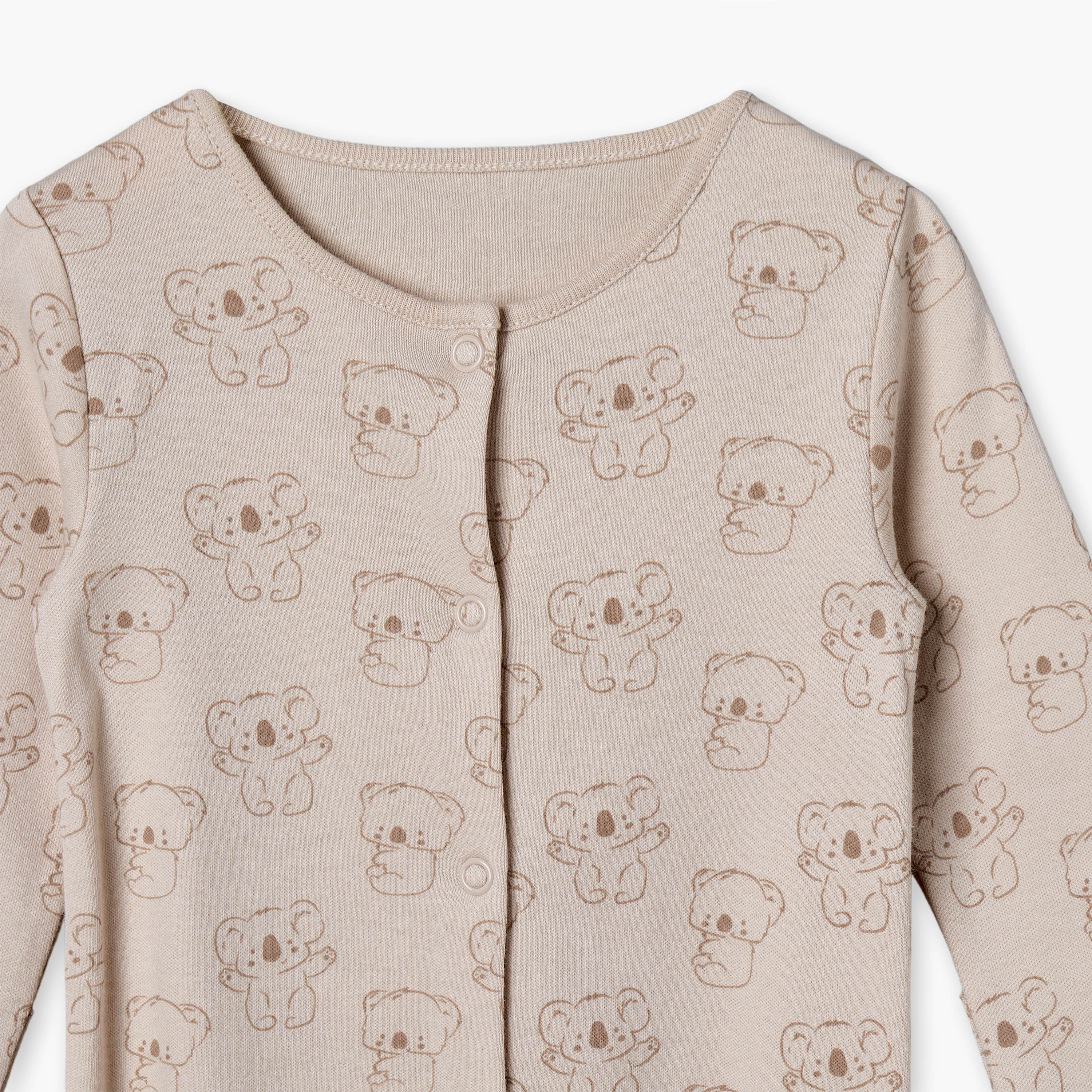 Pack of 3 Juniors Cotton Round Neck Long Sleeves Sleepsuit with Teddy Bear Print-baby-girls-clothing-nightwear-sleepsuits-image-6