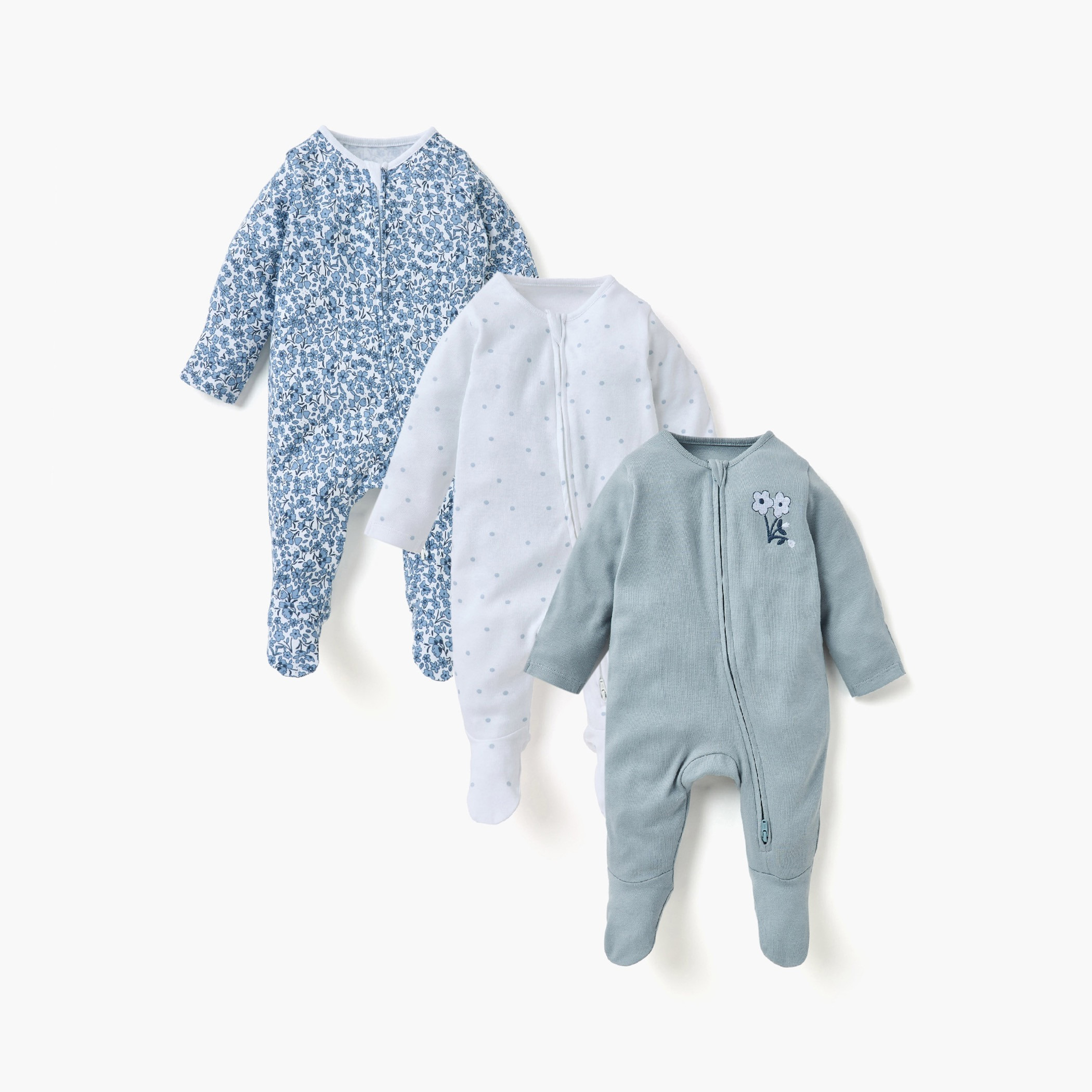 Juniors Assorted Sleepsuit with Long Sleeves and Zip Closure - Set of 3-baby-girls-clothing-nightwear-sleepsuits-image-1
