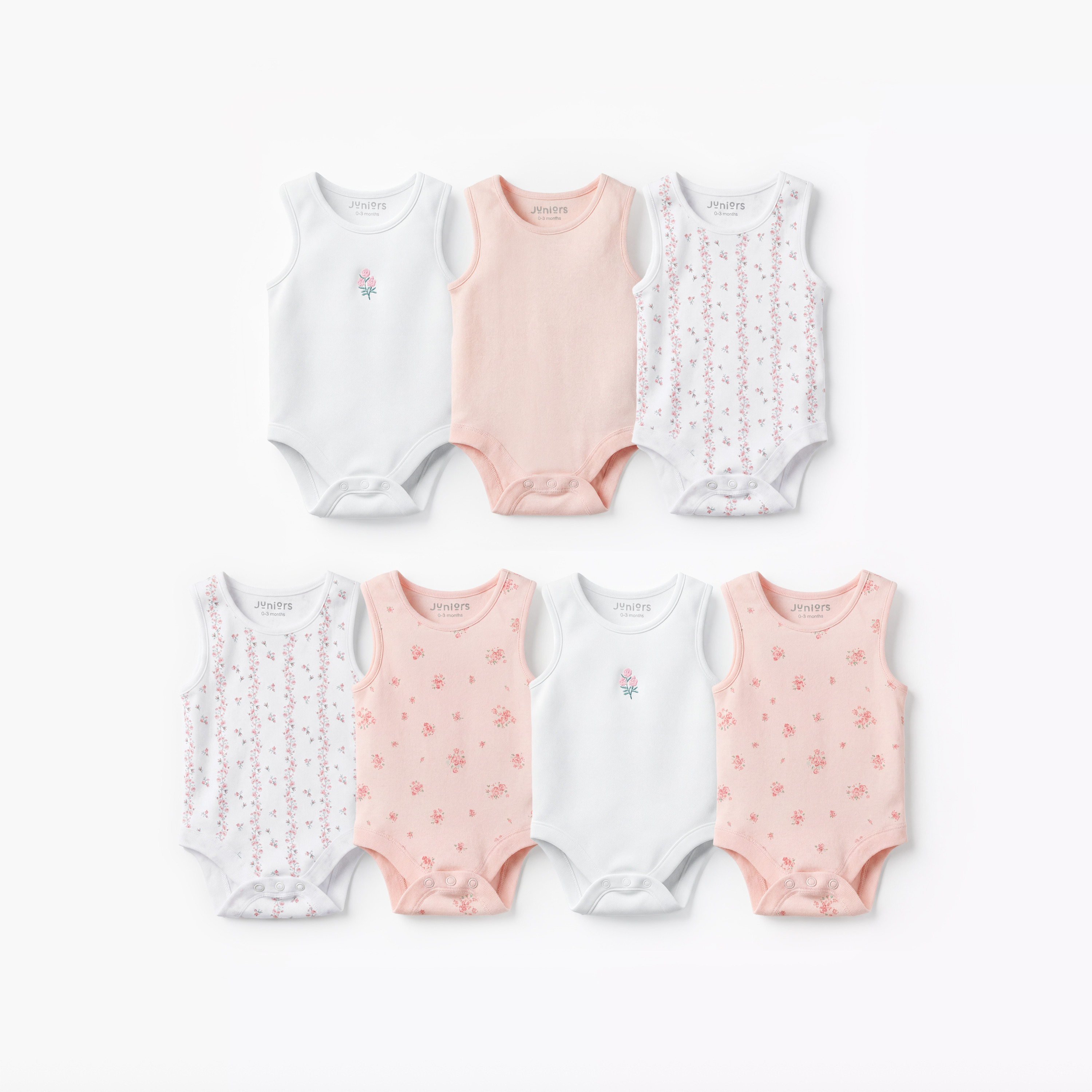 Pack of 7 Juniors Cotton Round Neck Sleeveless Bodysuit with Snap Button Closure-baby-girls-clothing-bodysuits-image-1