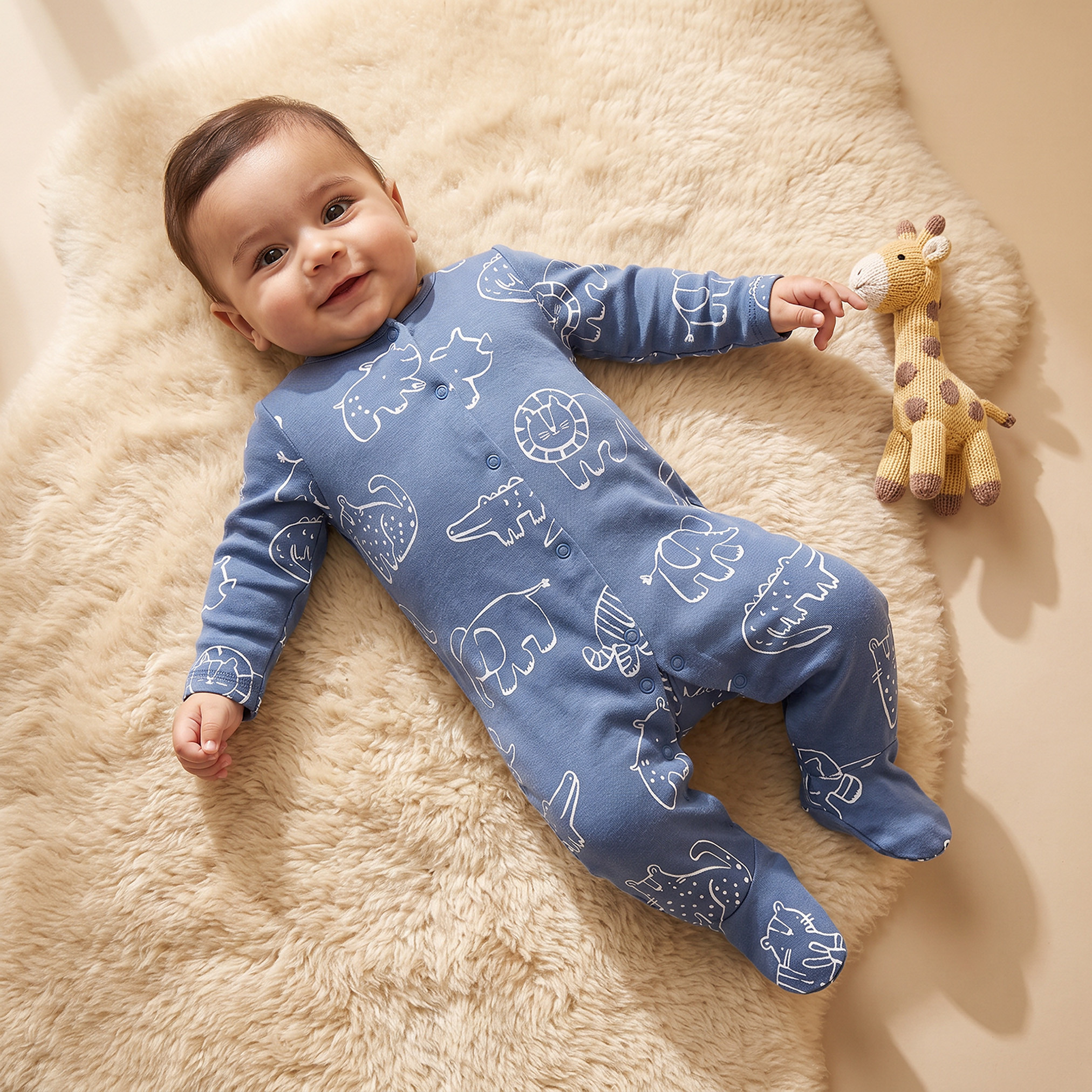 Pack of 3 Juniors Cotton Crew Neck Long Sleeves Sleepsuit with Safari Print-baby-boys-clothing-nightwear-sleepsuits-image-2