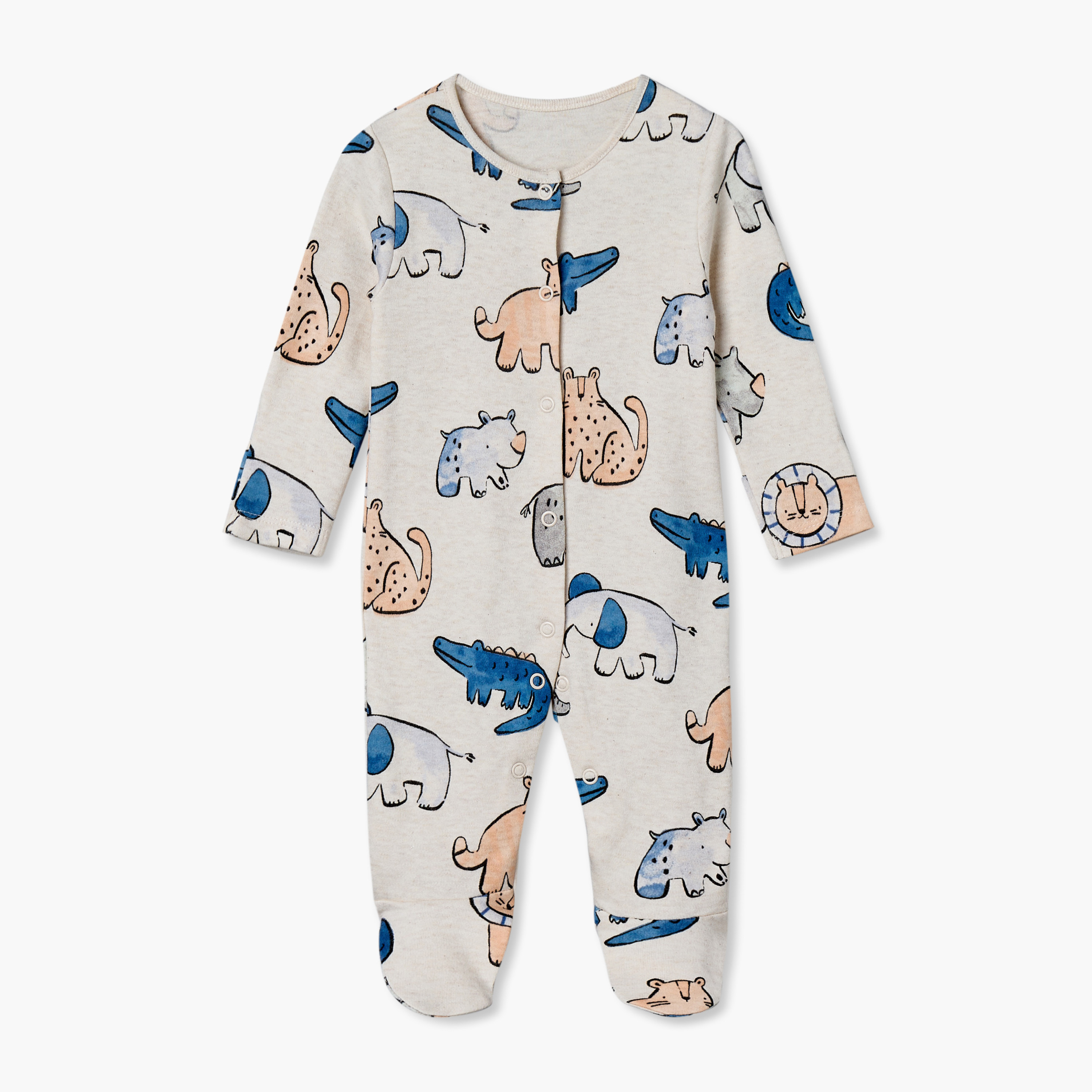 Pack of 3 Juniors Cotton Crew Neck Long Sleeves Sleepsuit with Safari Print-baby-boys-clothing-nightwear-sleepsuits-image-4