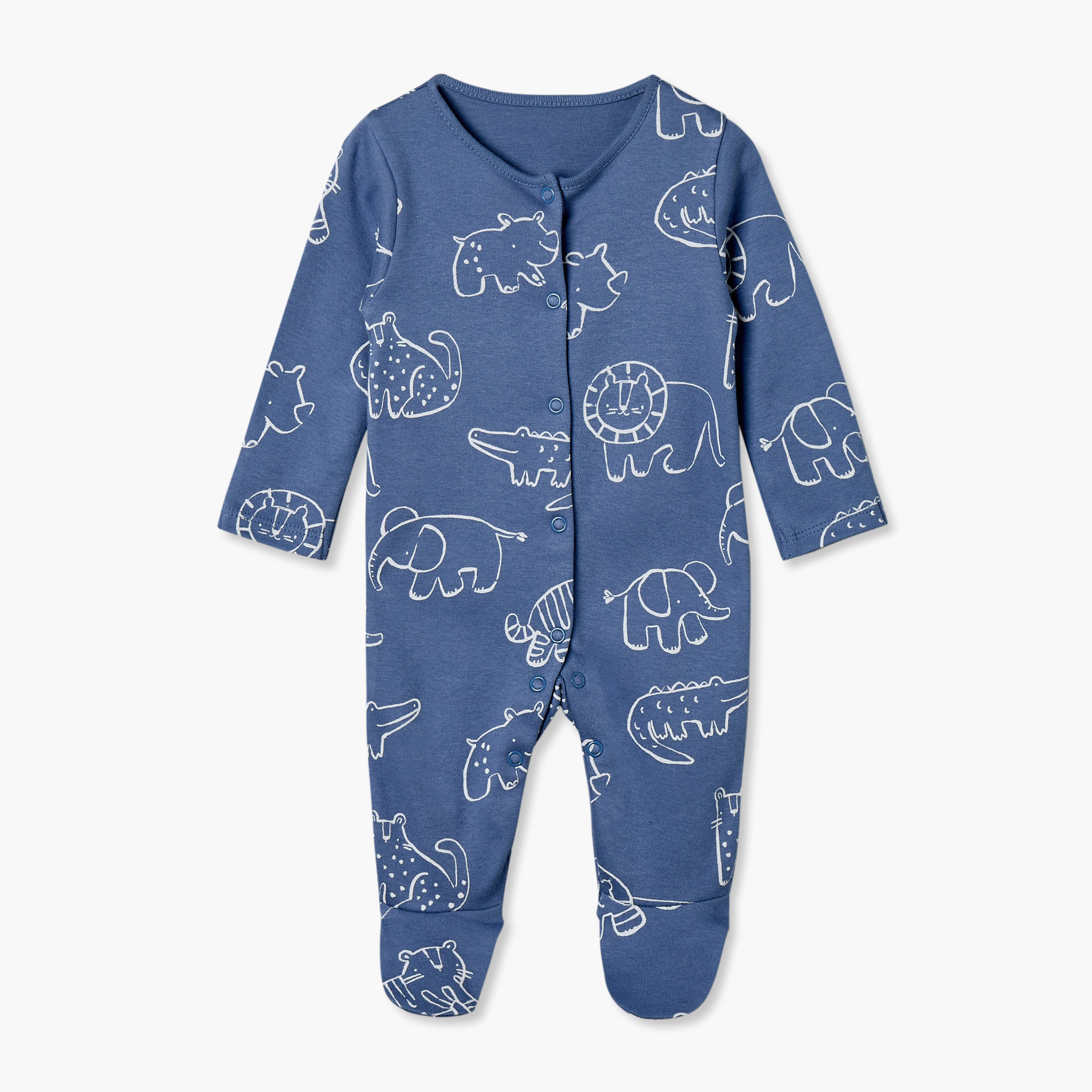 Pack of 3 Juniors Cotton Crew Neck Long Sleeves Sleepsuit with Safari Print-baby-boys-clothing-nightwear-sleepsuits-image-5