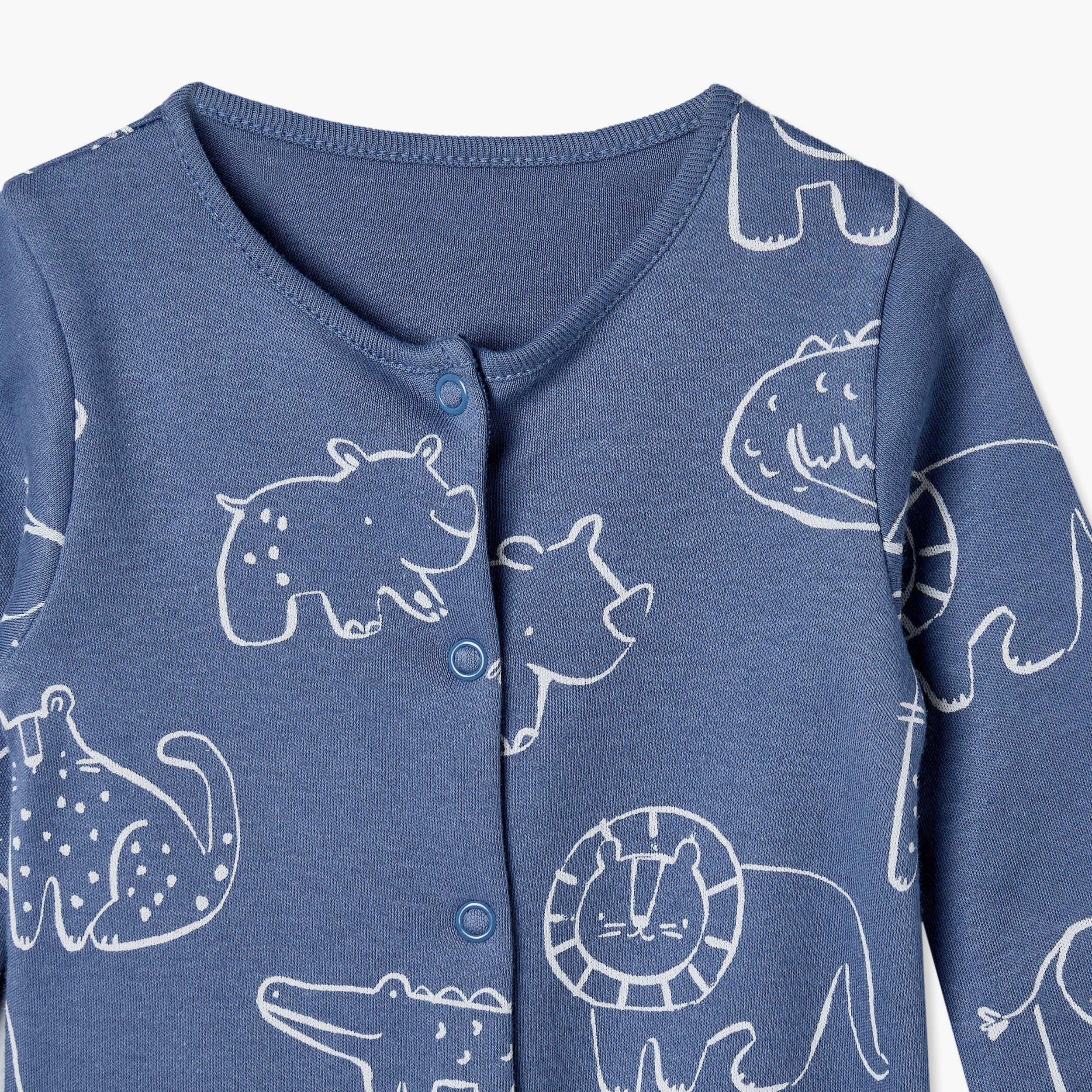Pack of 3 Juniors Cotton Crew Neck Long Sleeves Sleepsuit with Safari Print-baby-boys-clothing-nightwear-sleepsuits-image-7