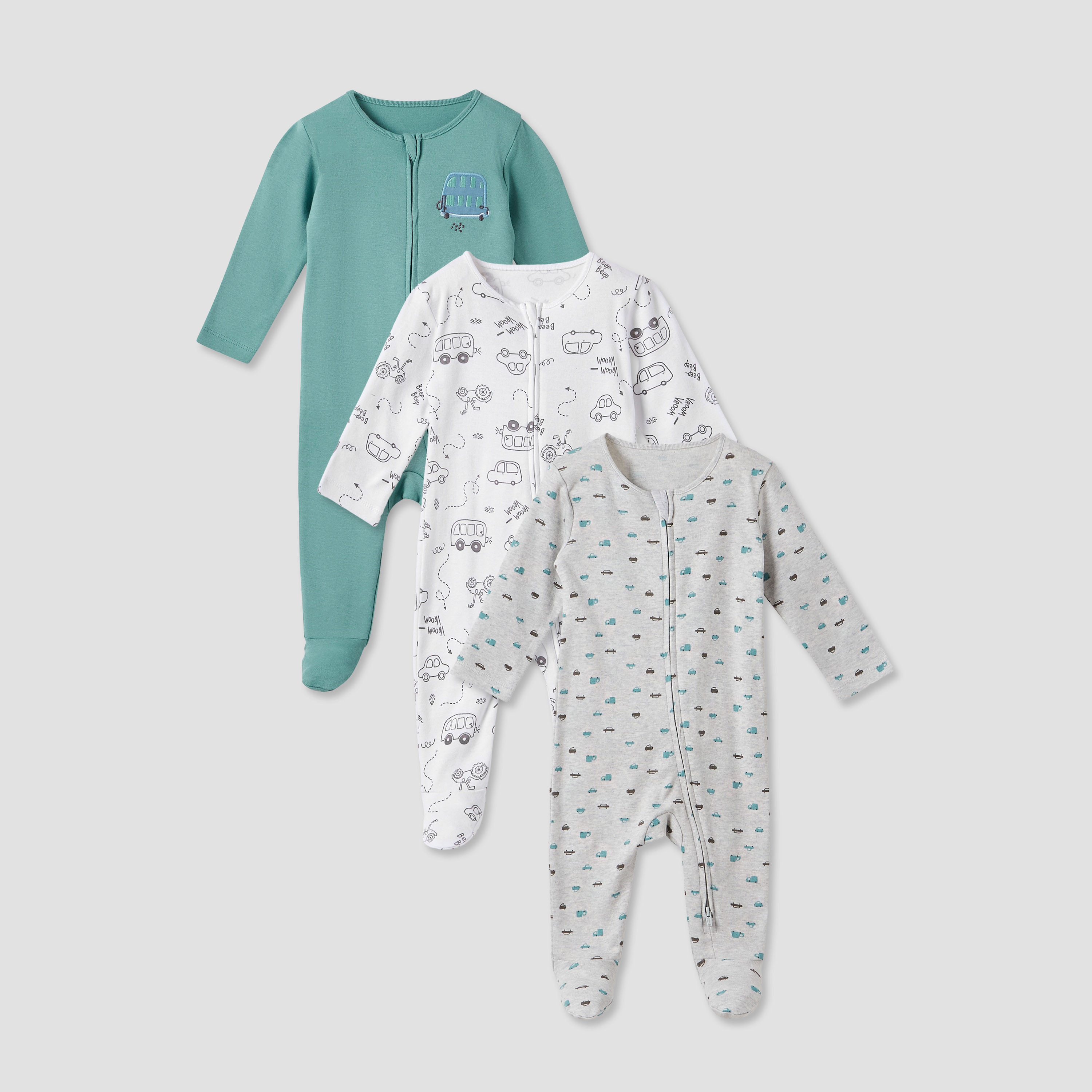 Juniors Printed Sleepsuit with Zip Closure - Set of 3-baby-boys-clothing-nightwear-sleepsuits-image-1